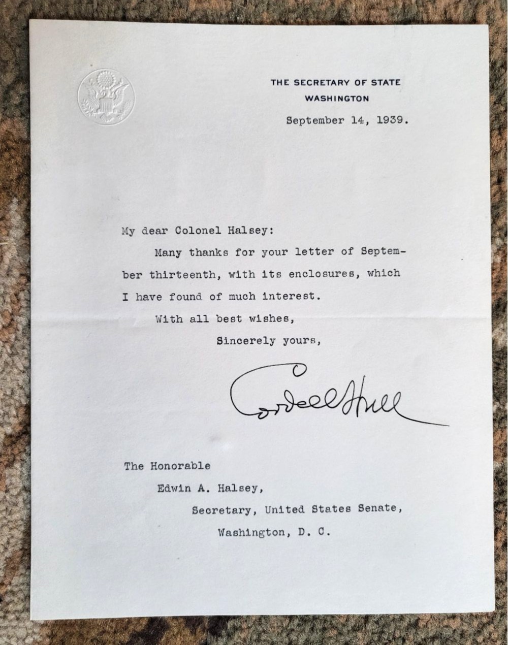 FDR Presidential Era Grouping: Autographs and more TEN Items