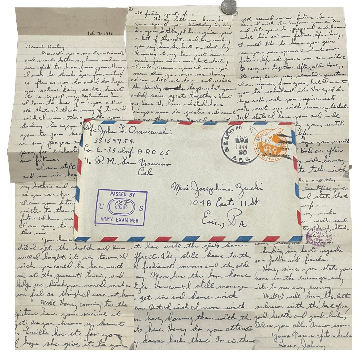 1944 WWII Soldier Love Letter Marriage Plans Delayed Mail Army Censored APO 25
