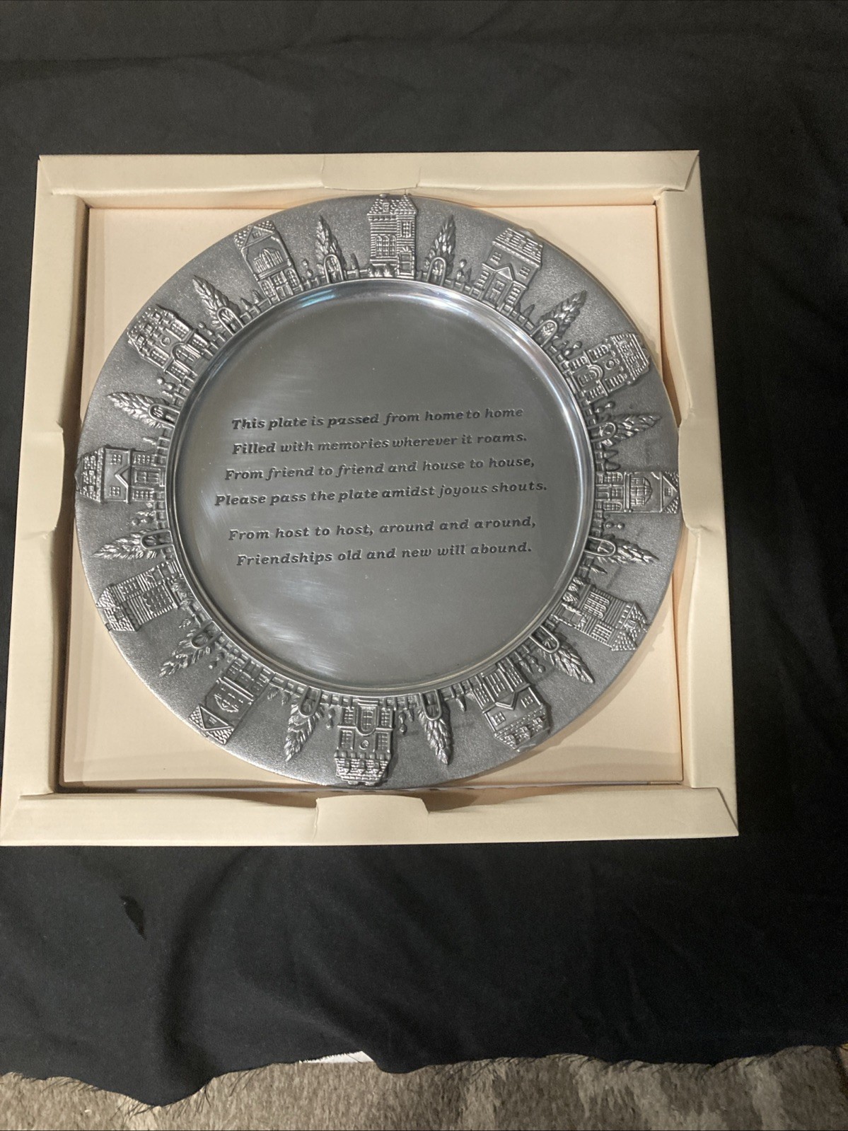 Lenox Village Friend To Friend Giving  Metal Plate w Original Tag And Box