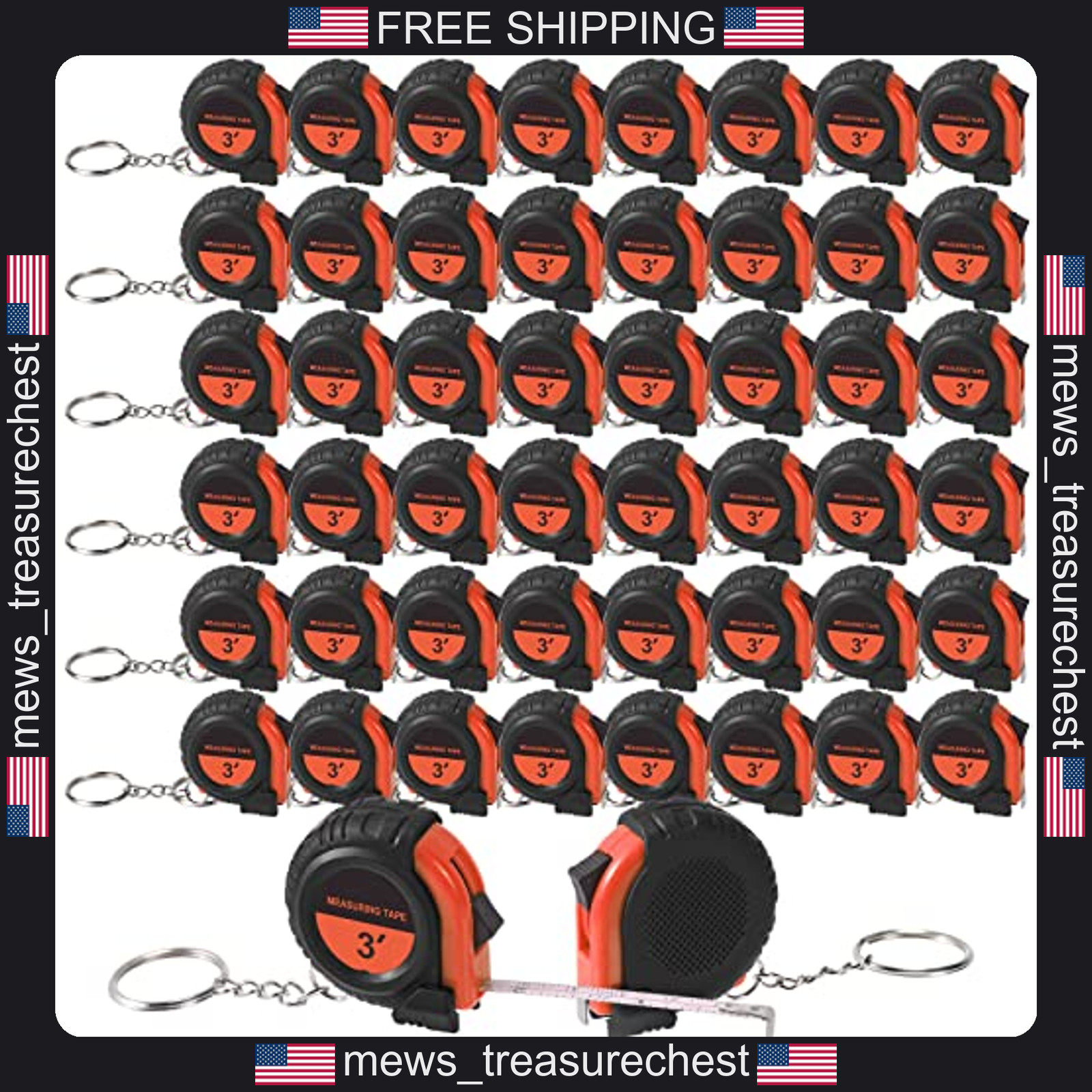 Mini Tape Measure Keychain Set 50 Pcs Stainless Steel Orange Retractable 3ft