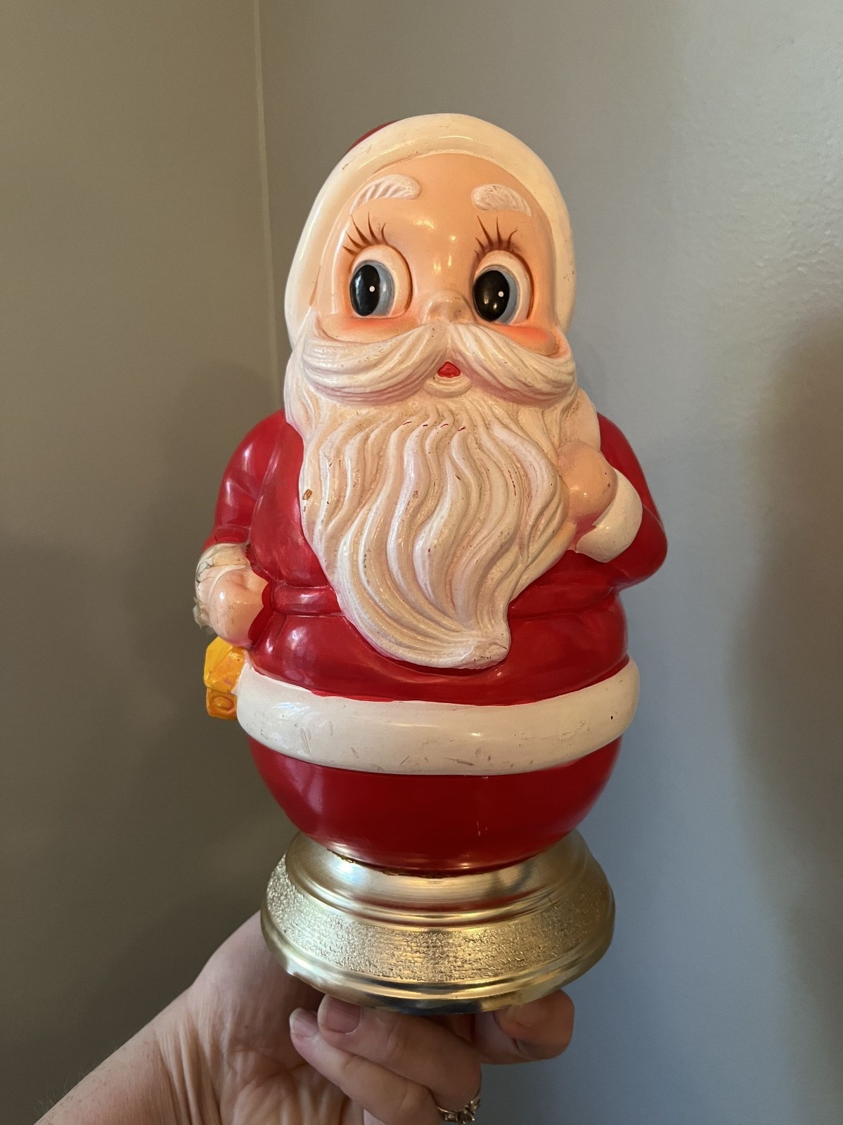 Vintage Blow Mold Santa Claus Wind-Up Musical Figurine Rotates \