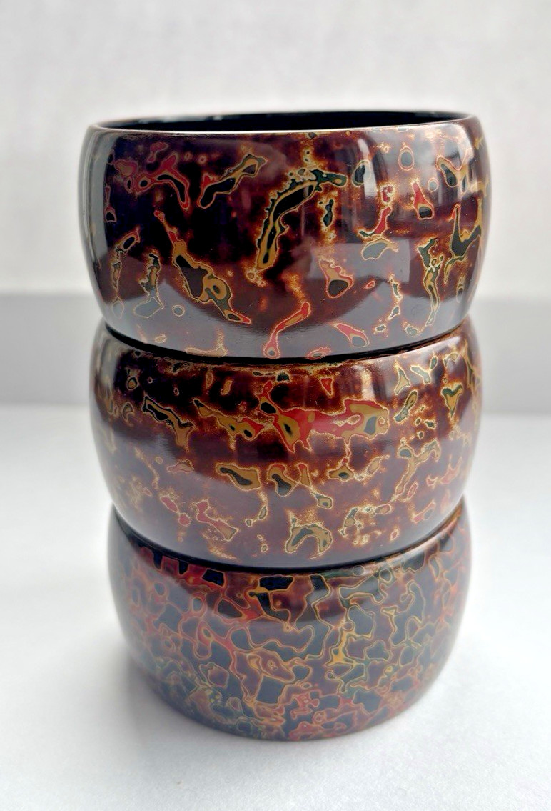 Vintage Japanese Tsugaru Lacquerware Small Bowl Set of 3 Kara-nuri 9cm 3.5inch