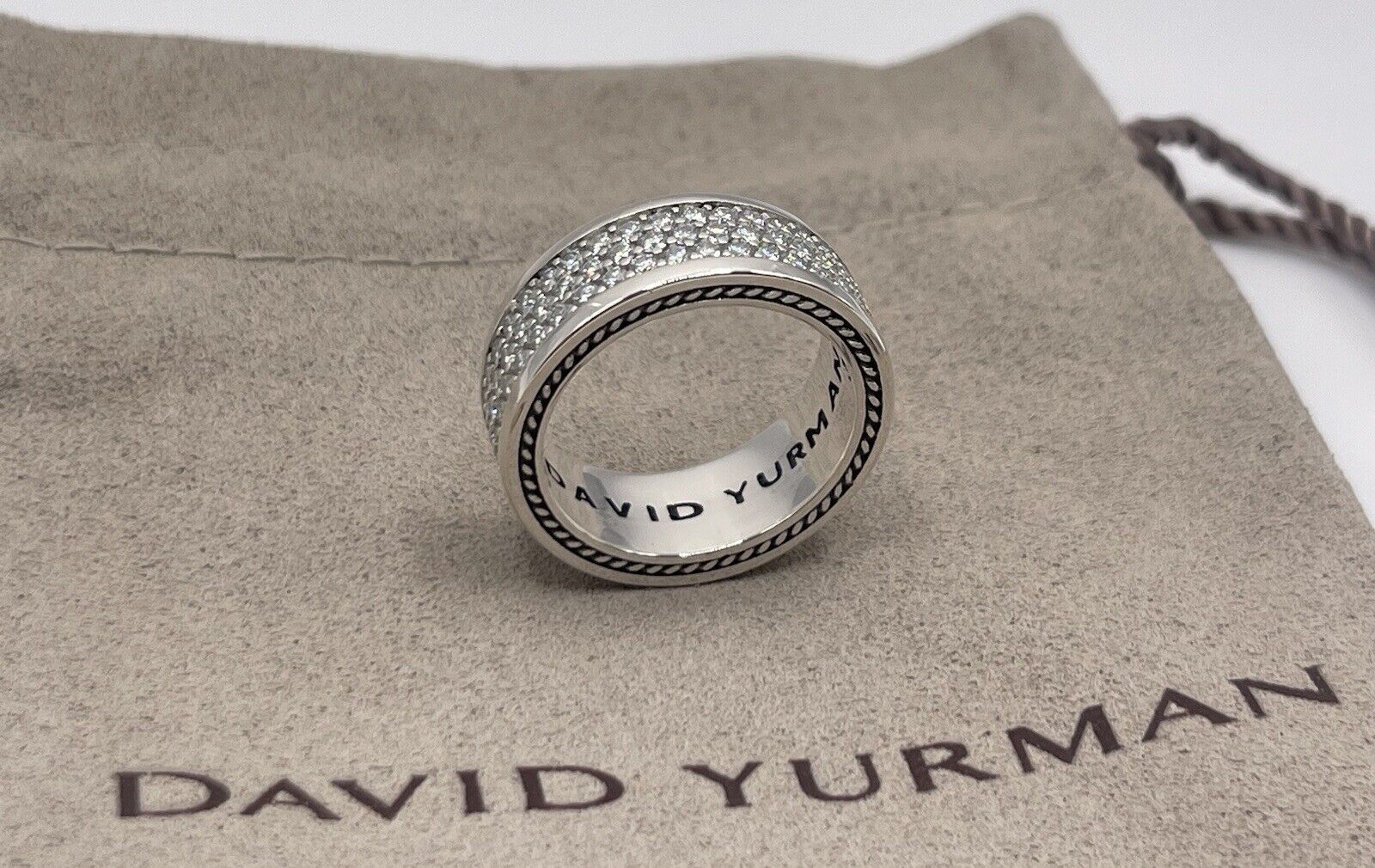 David Yurman Sterling Silver 925 Streamline 3 Row Pave Diamond Ring Size 8