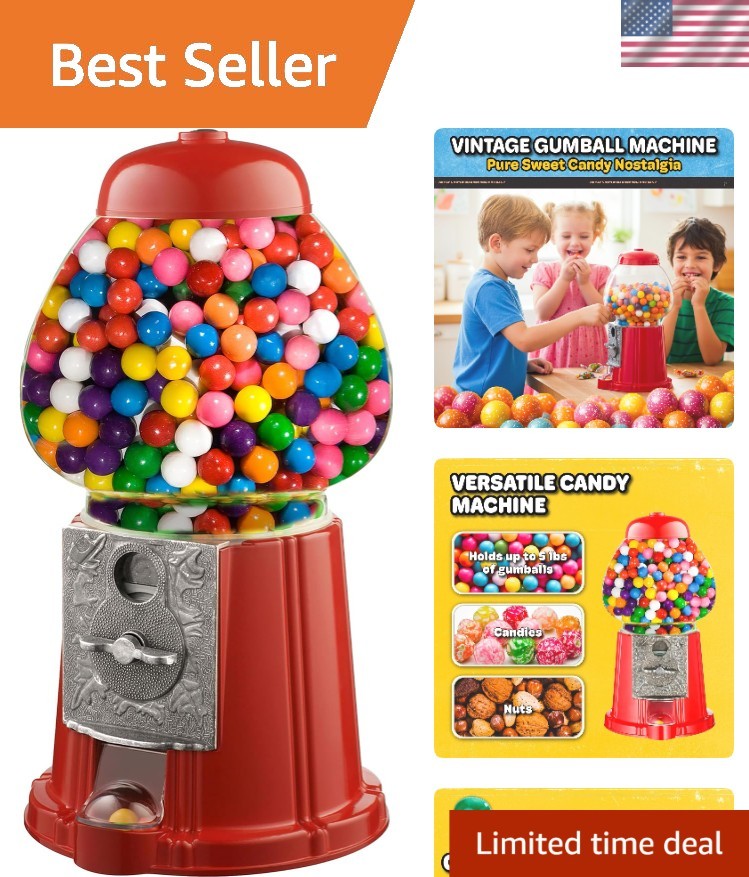 Vintage 11-Inch Gumball Machine - Classic Red Candy Dispensing with Free Spin