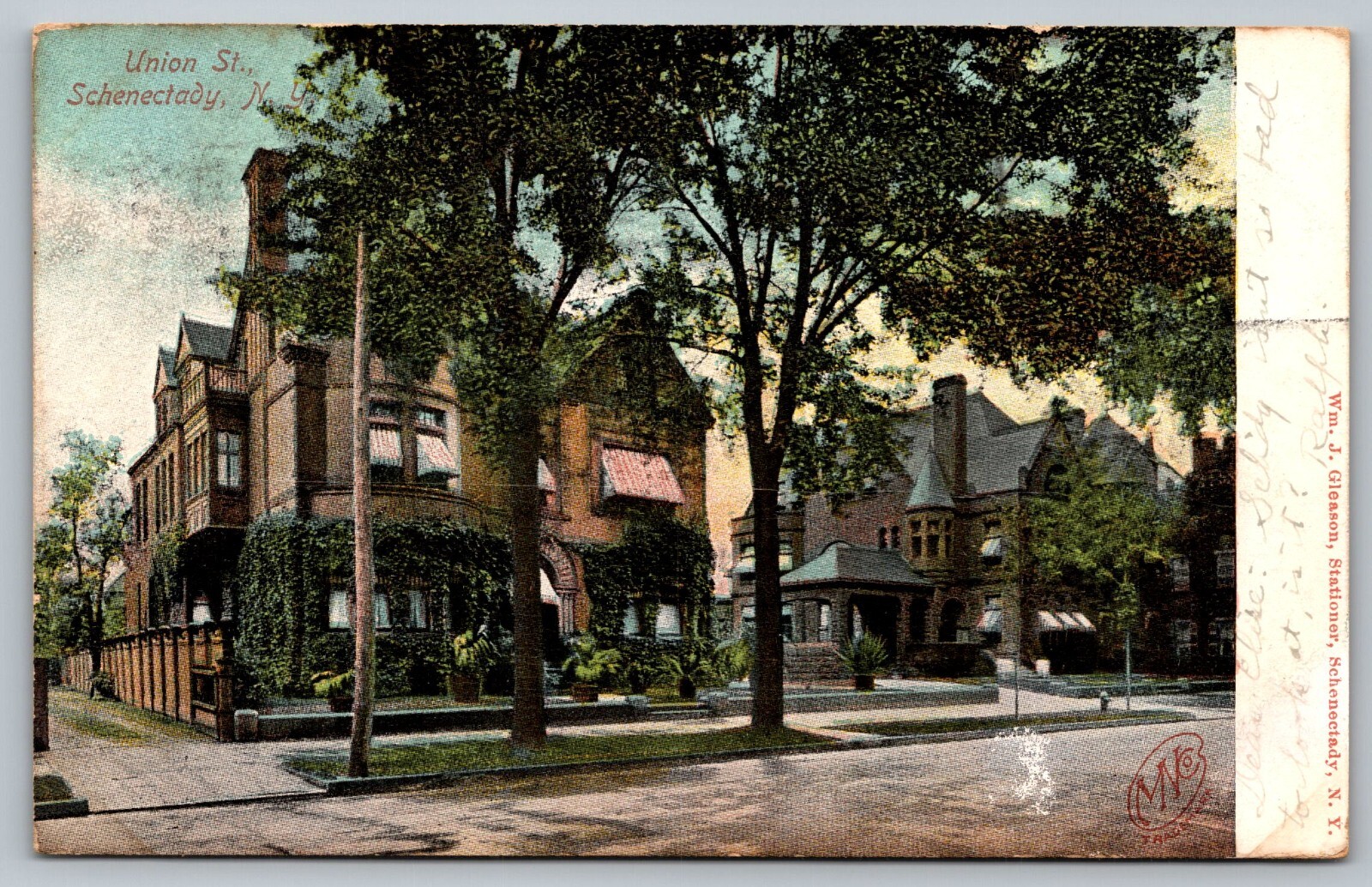 Postcard MNC Union Street Schenectady New York NYWm. J Gleason Stationer c1907