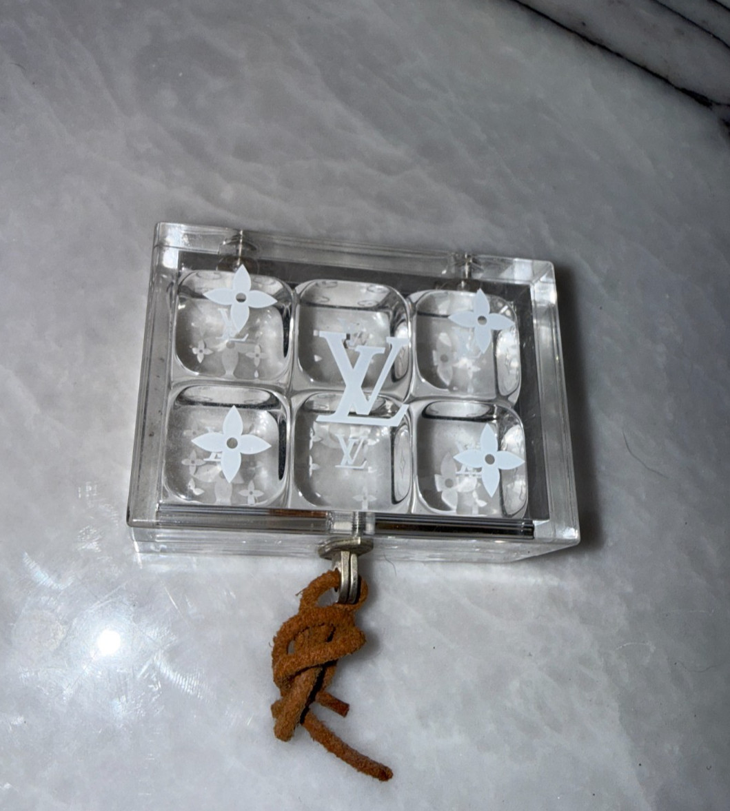 Rare Vintage LOUIS VUITTON VIP Lucite Dice Set Monogram Acrylic Clear Case