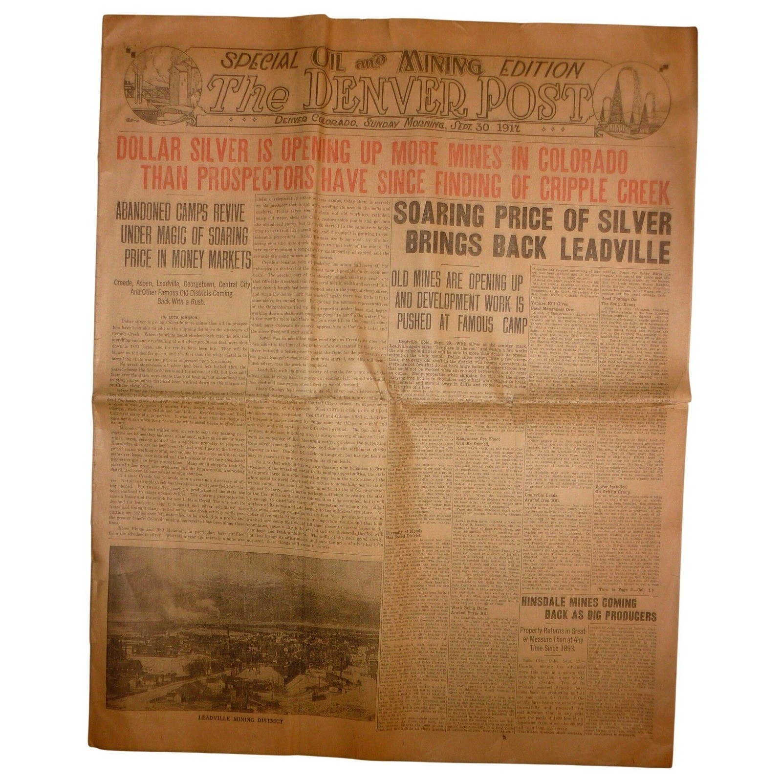 Vintage 1917 The Denver Post Silver Mining Edition Leadville Cripple Creek WWI
