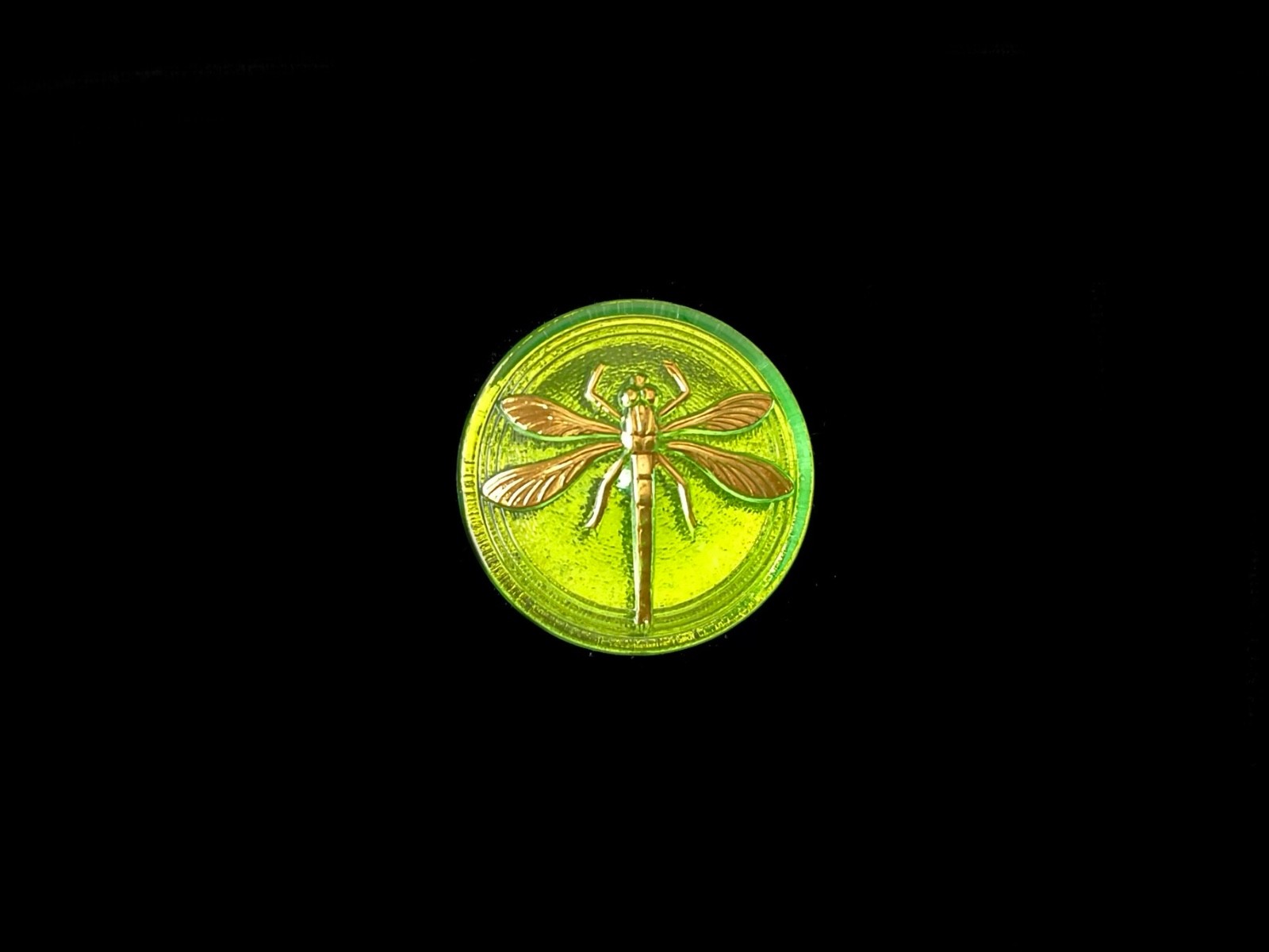 32mm Czech Cabonchon Electric Yellow Green Glass With Gold Paint No Shank