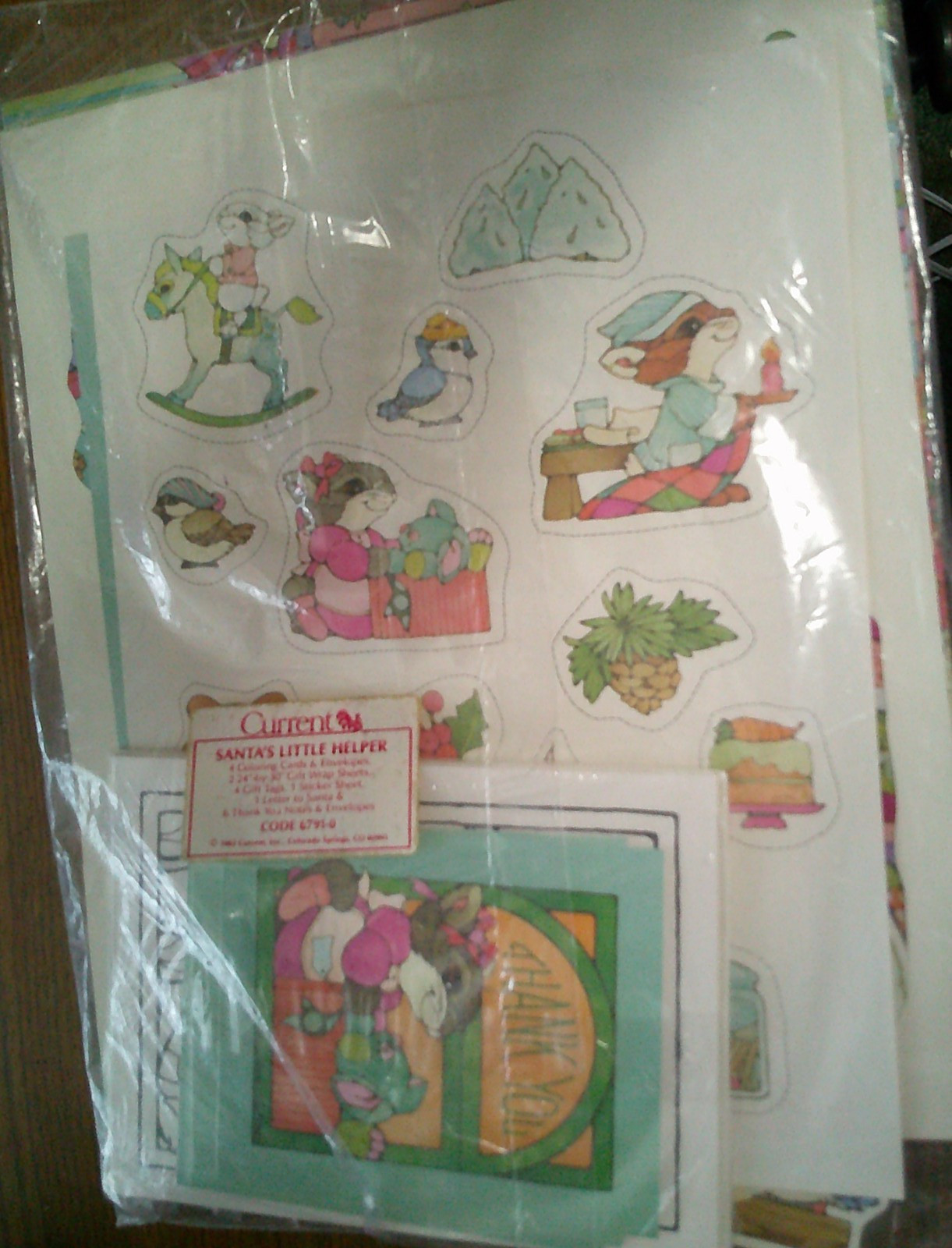 Vintage 1982 Current Christmas Giftwrap SET Santa\'s Little Helper cards tags pap