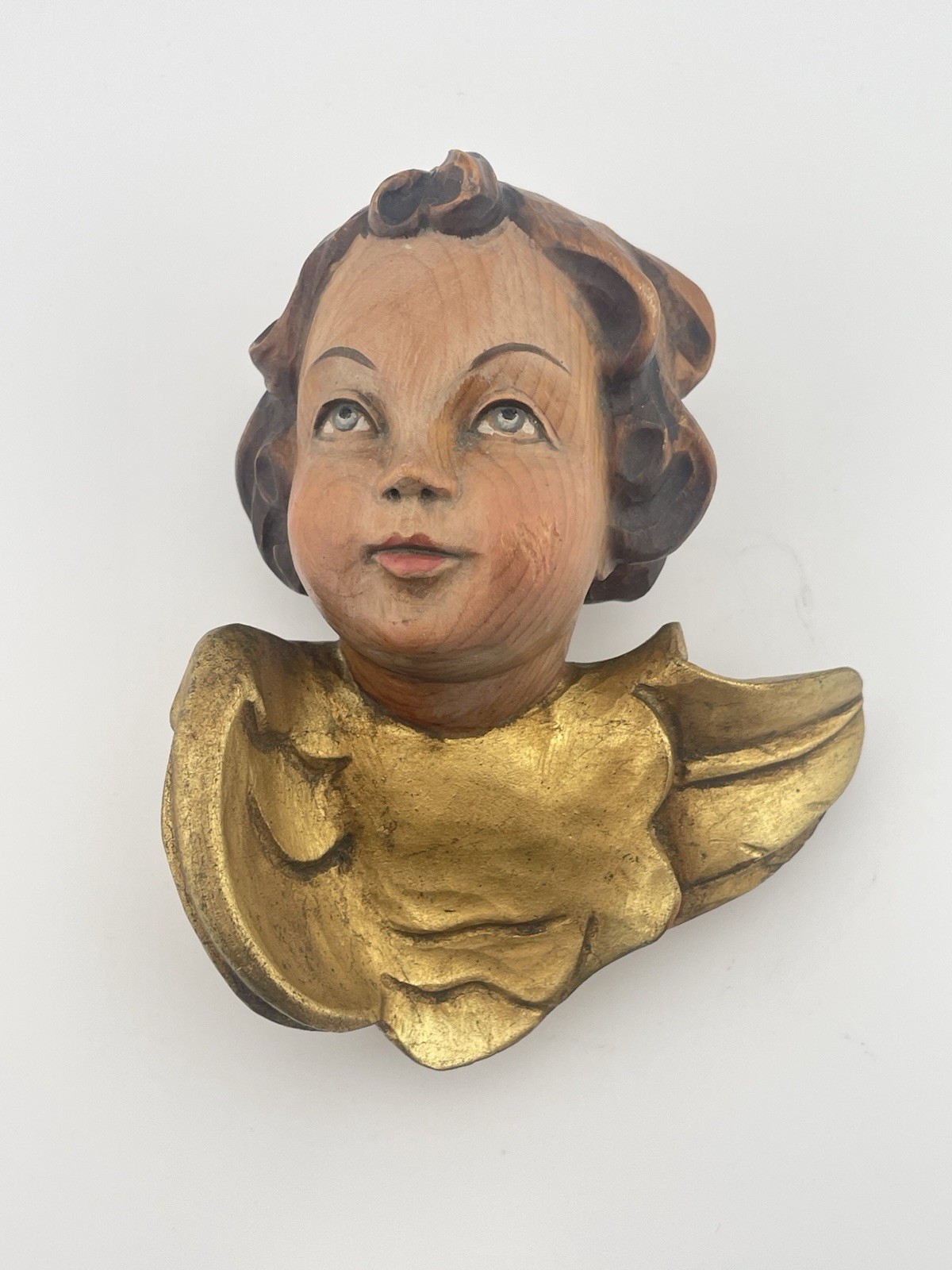 Antique Swiss Hand Carved Wood Angel Cherub Wall Plaque J. Strässle Luzern