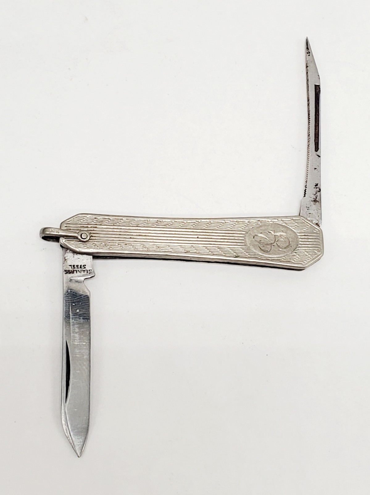 Vintage 10K White Gold Gentleman\'s Pocket Knife- Pocket Watch Fob- Art Deco