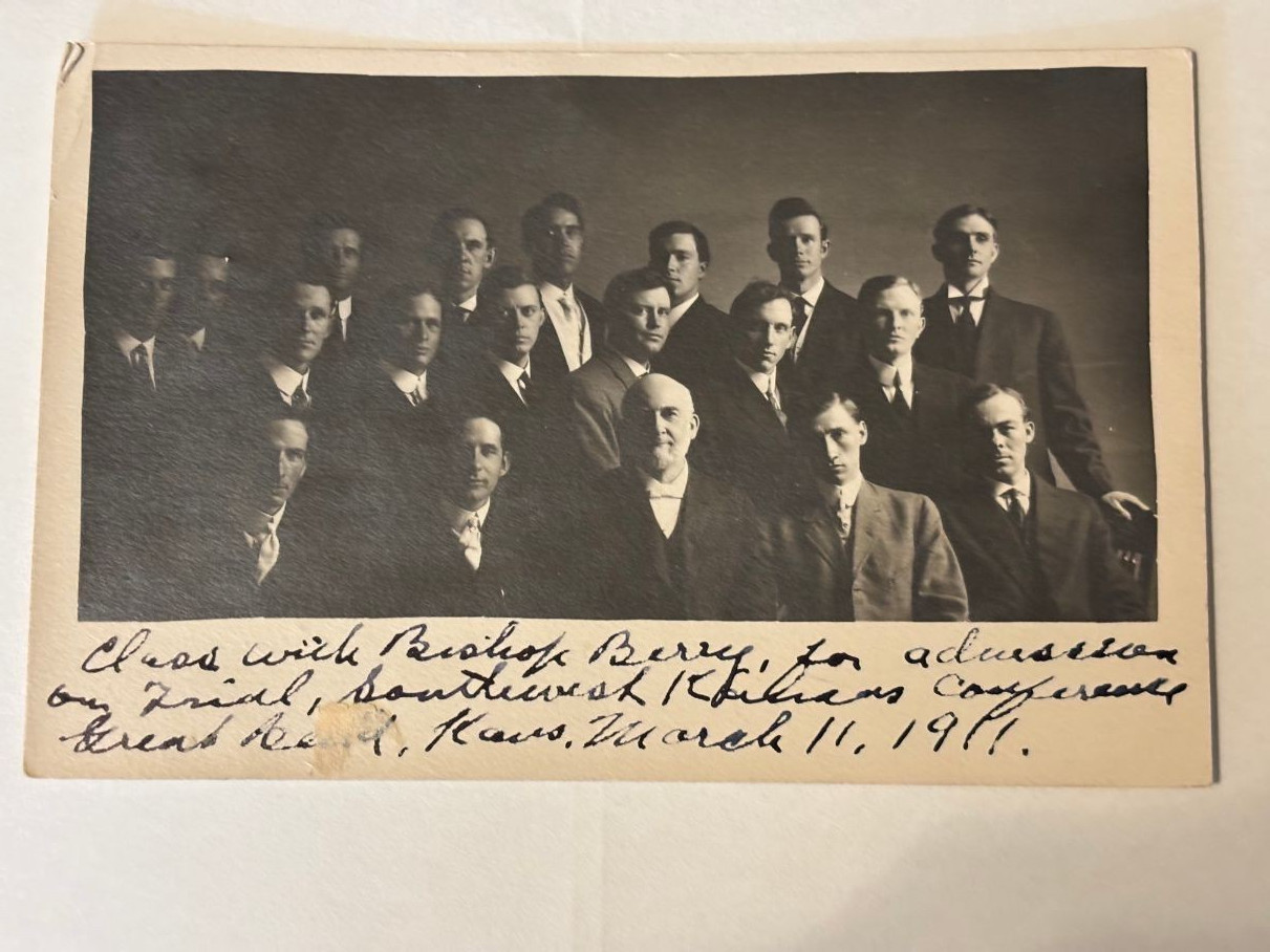 1911 SW Kansas Conference of Methodist Great Bend KS RPPC Bishop Berry & Class