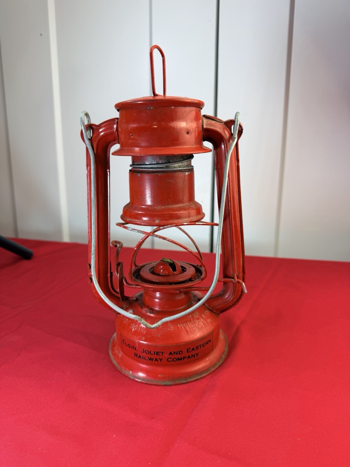 Vtg Globe Brand No 303 Red Hurricane Lantern Elgin Joliet and Eastern Railway Co