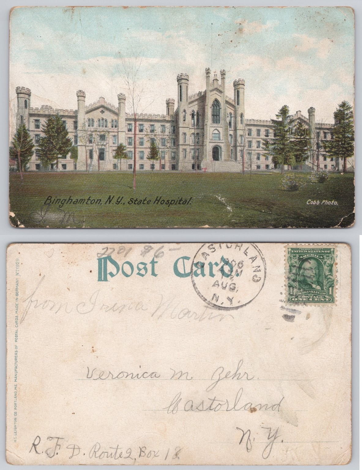 Binghamton NY State Hospital Insane Asylum Postcard 1906