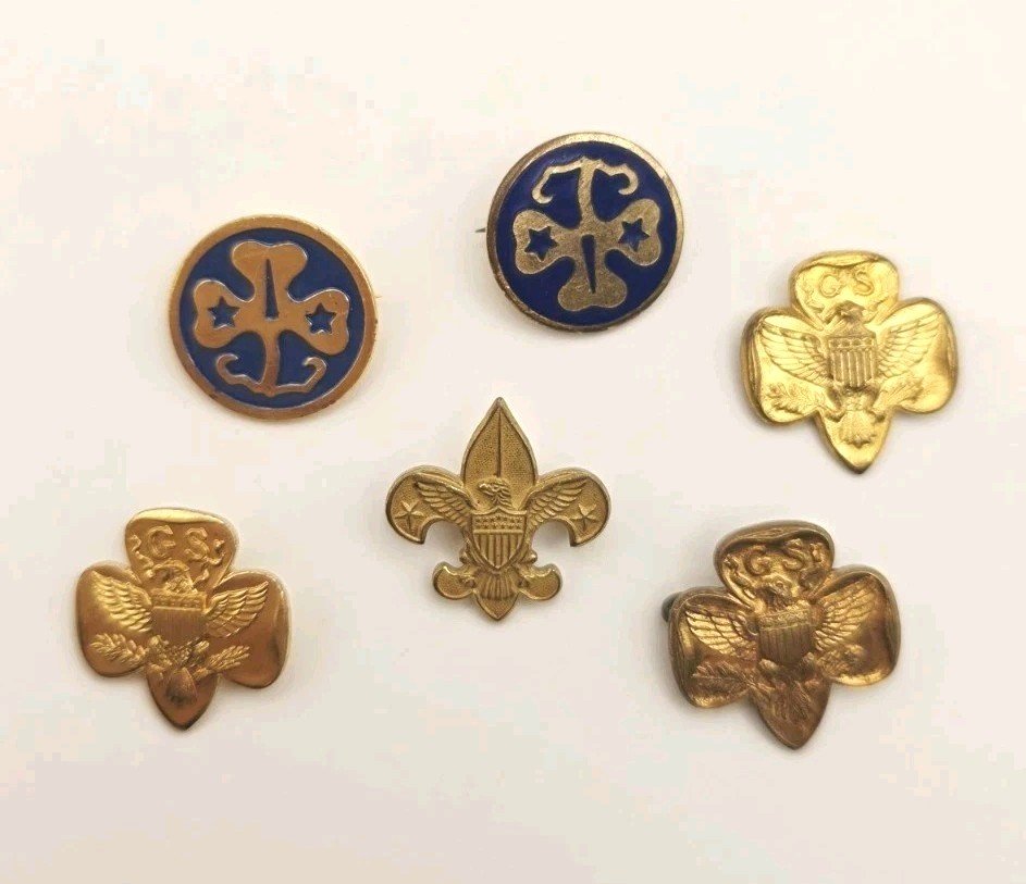 Vintage Boy & Girl Scouts GS Eagle Treefoil And Tenderfoot Membership Pin Lot