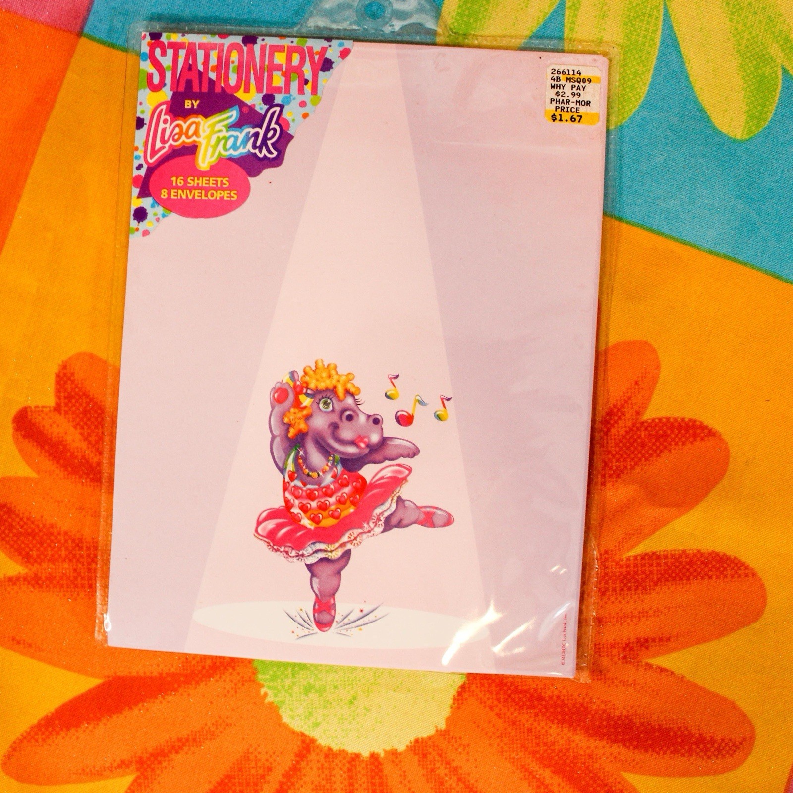 Vintage Lisa Frank Dancing Hippo Stationery Set