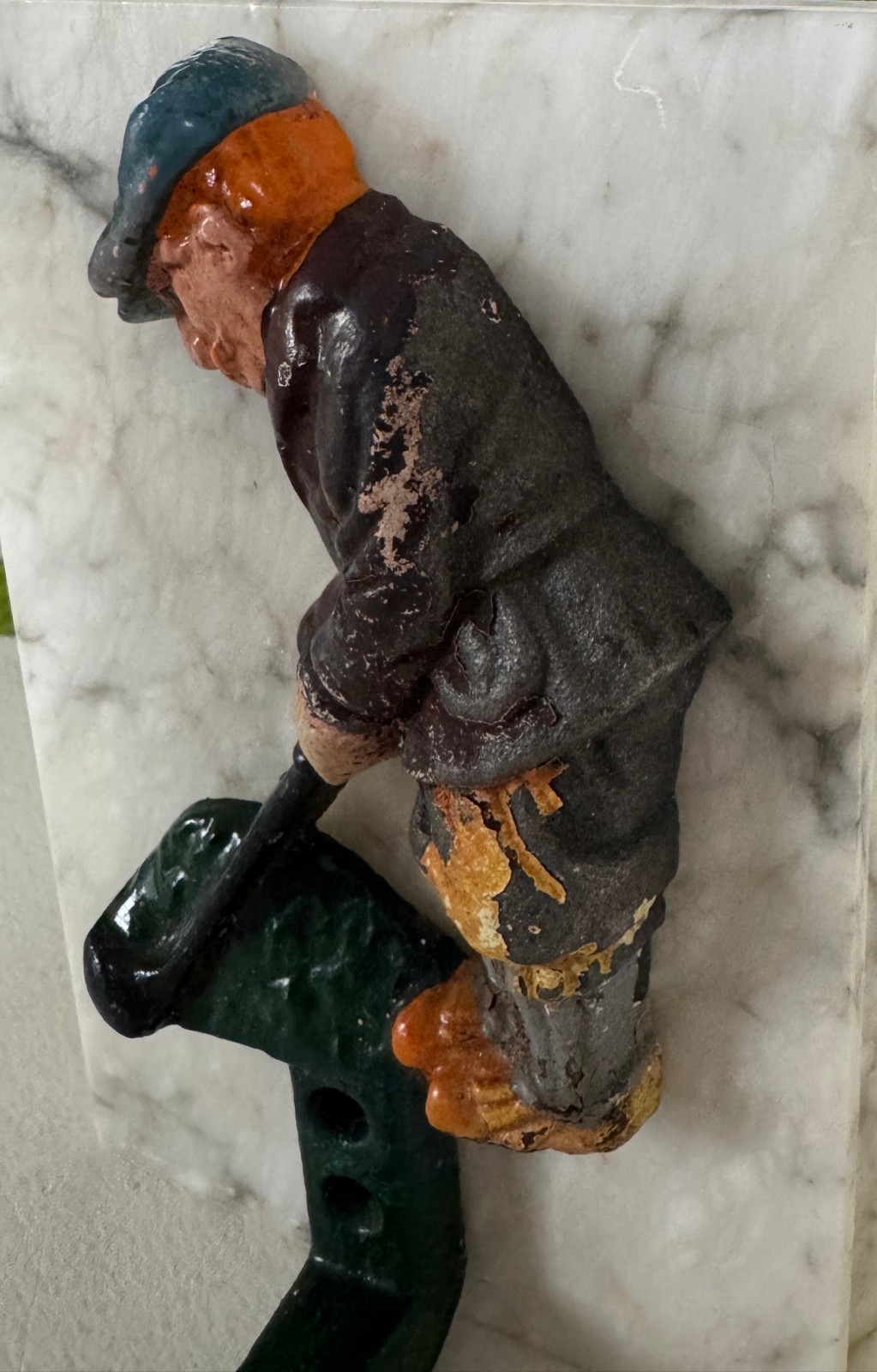 Vintage Cast Iron Golfer Wall Hook Hand Painted Hat Coat Rack 5.5 In