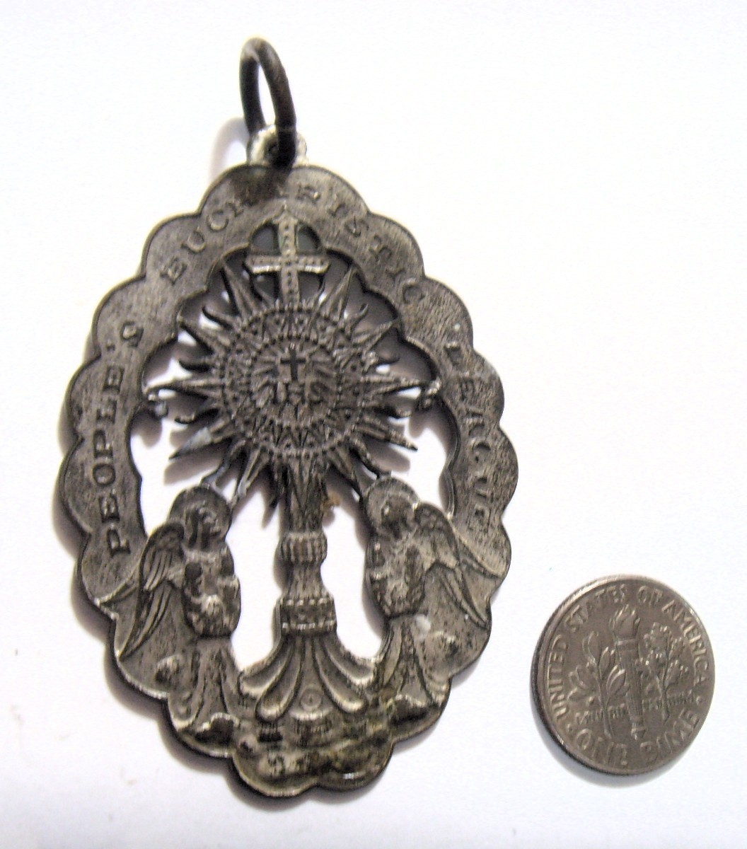 1880s antique religious catholic peoples Eucharistic League medal pendant 55122
