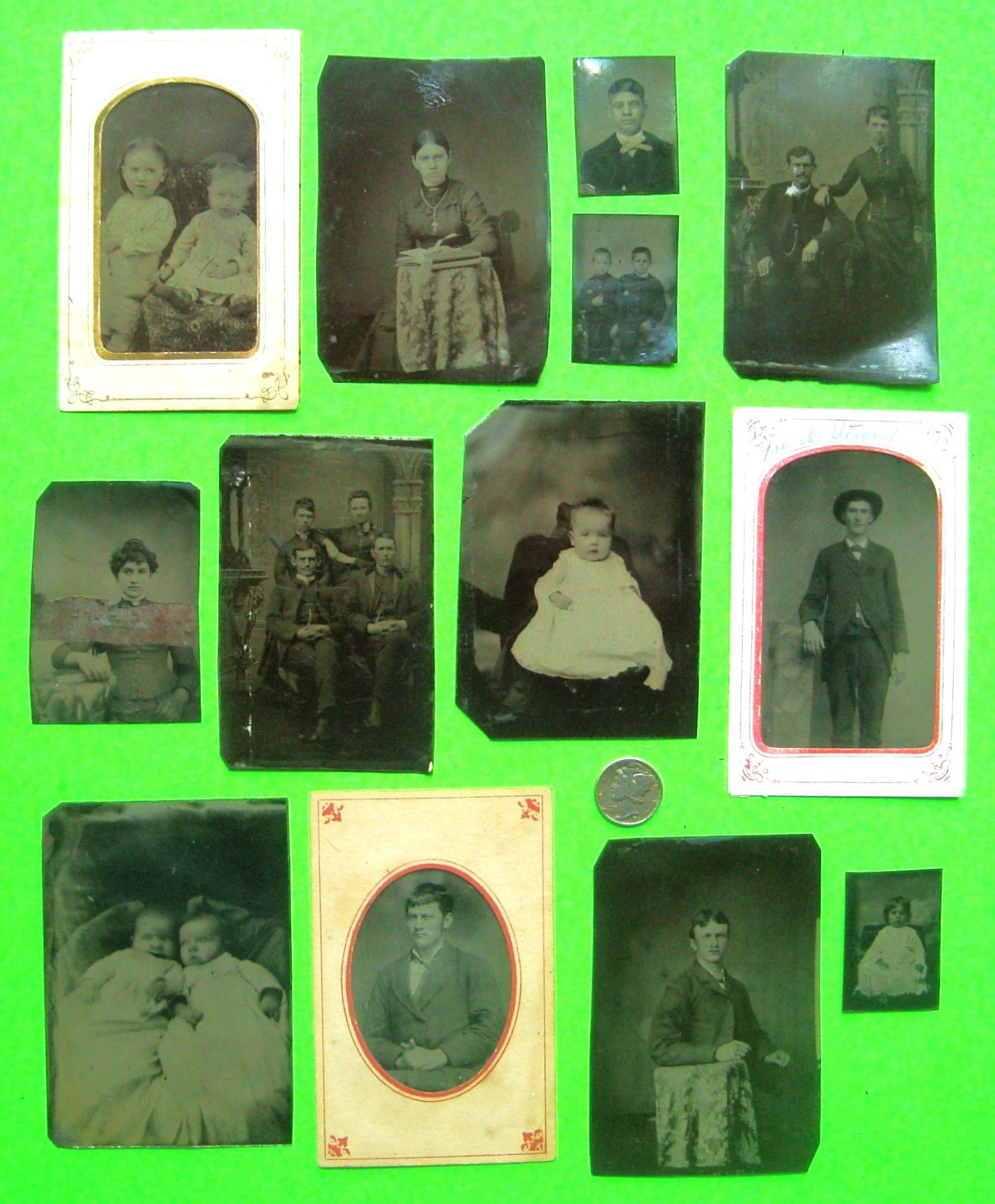 Lot of 13 ANTIQUE circa 1870's TINTYPE PHOTOGRAPHS Men WOMEN Children BABIES