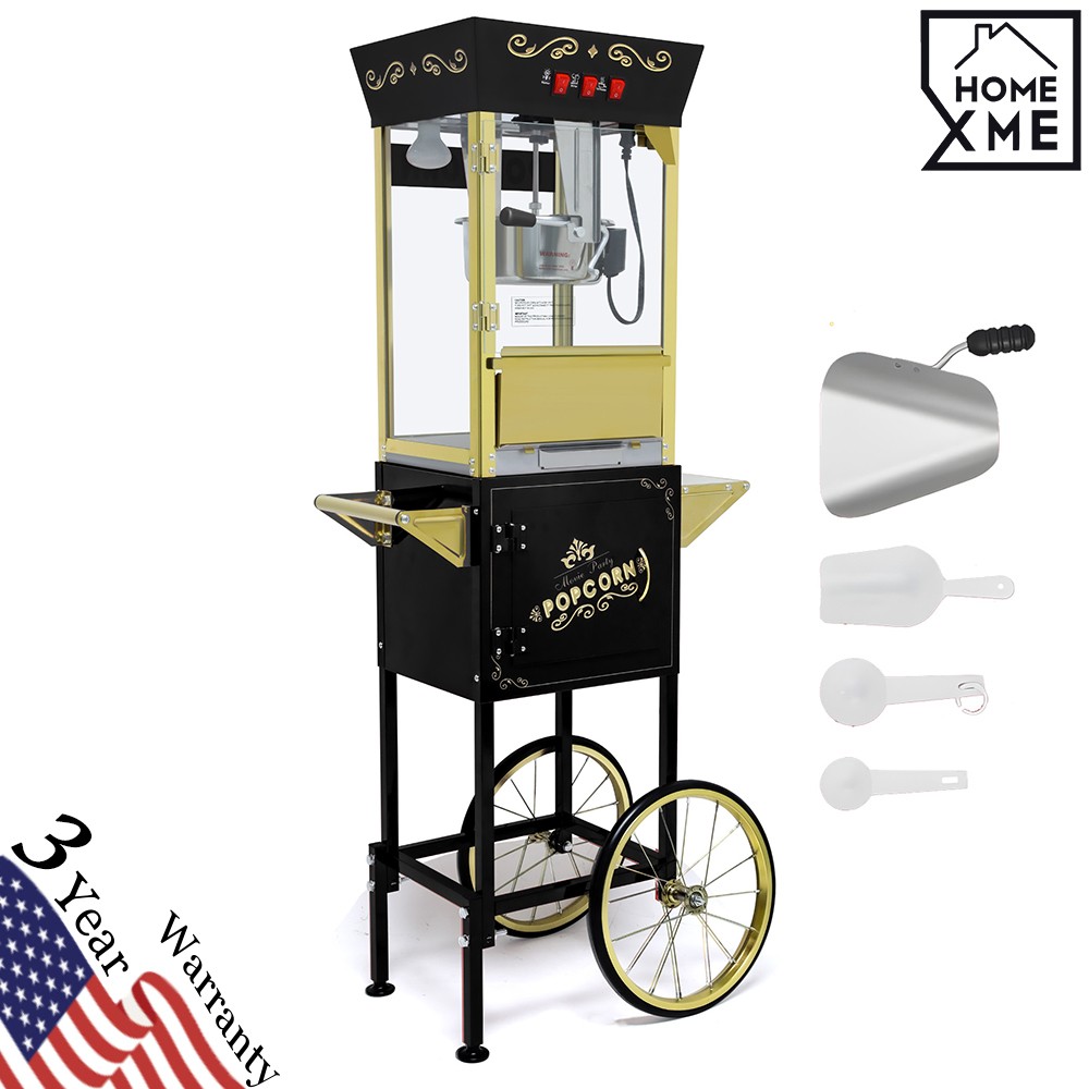 12oz Popcorn Machine Cart Popcorn Maker with Wheels w/ Stainless Steel Kettle
