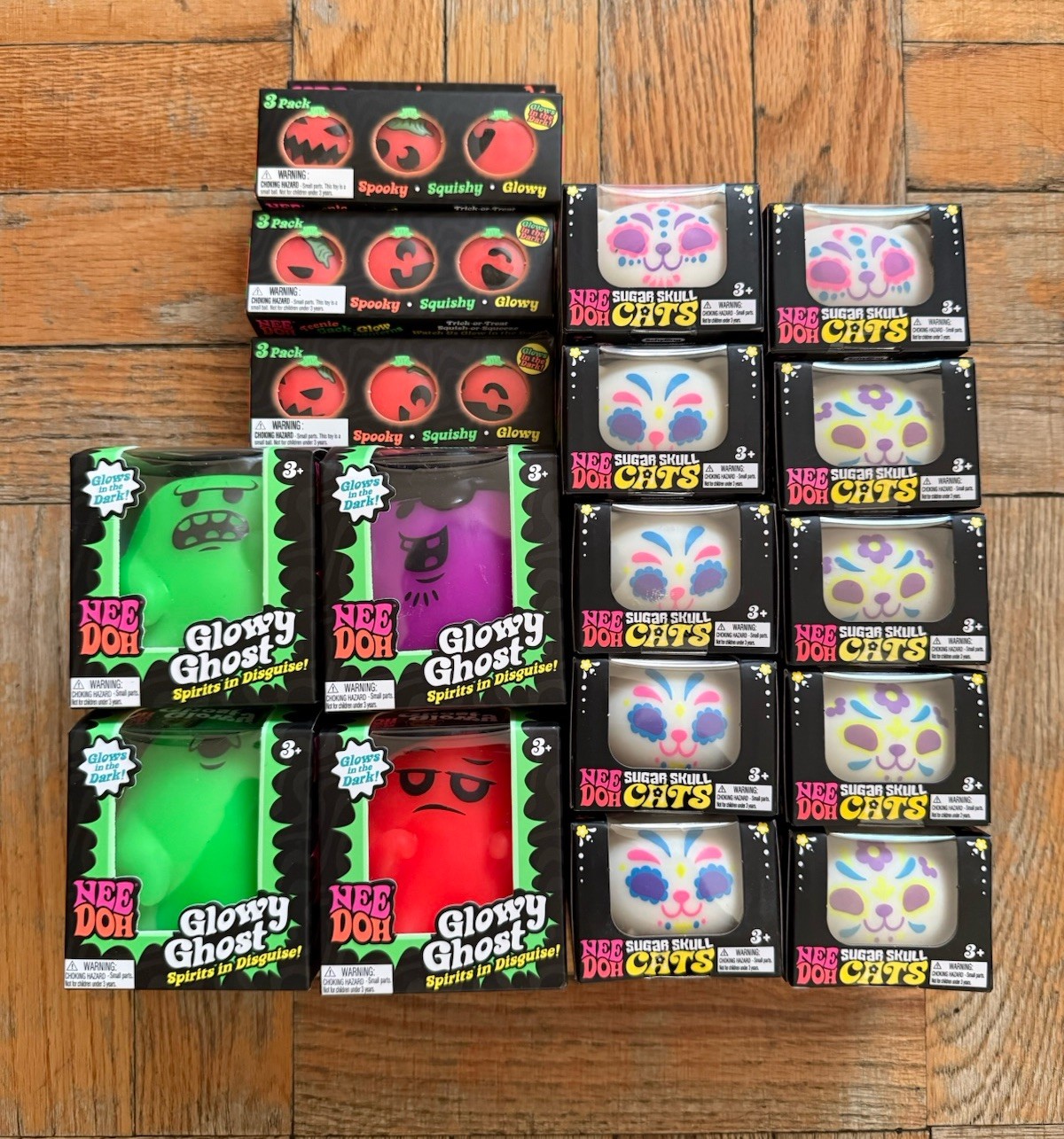 NeeDoh Rare Halloween Lot 17 Glowy Ghost , Sugar Skull Cat , Tennie Jack Glow 