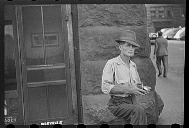 Photo:Duluth Minnesota 1930s Man on Stone Wall City Street Scene