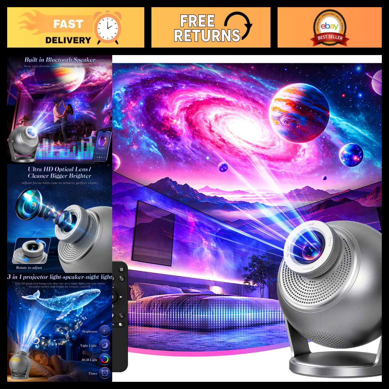 3D Galaxy Projector, 60 HD Dynamic Scenes, Star Light Projector for Home