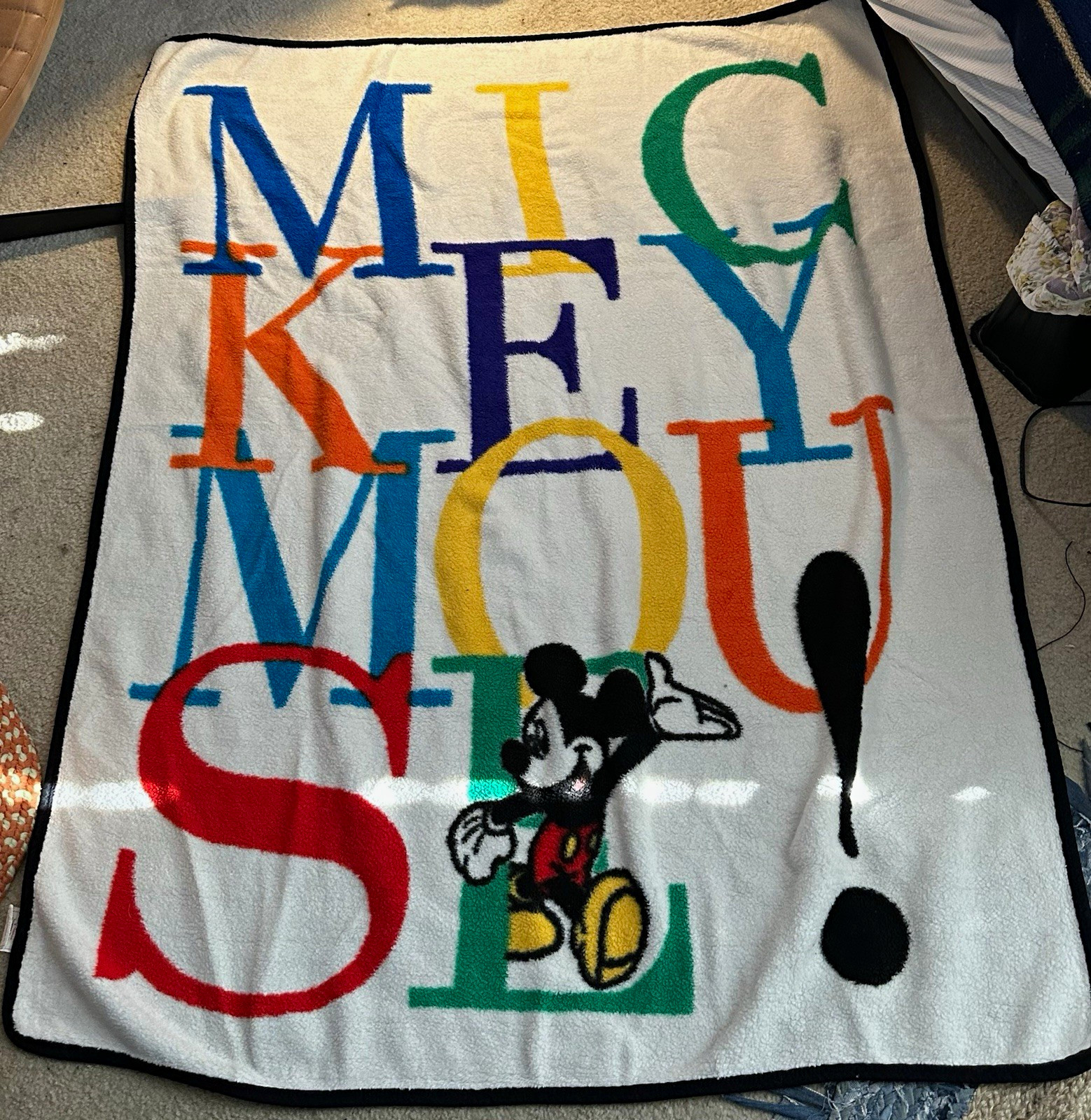 Vintage Biederlack Disney Mickey Mouse Multicolor Fleece Throw Blanket