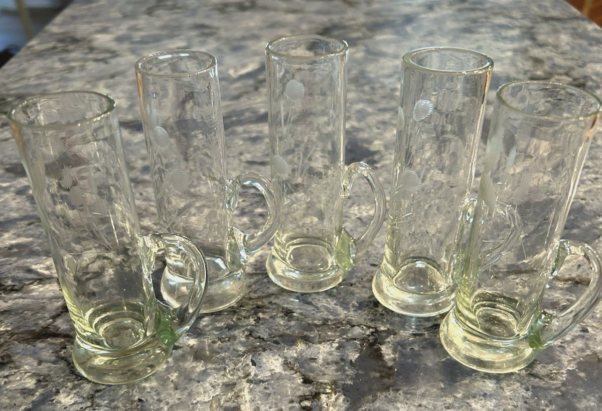 Vintage Etched Flowers Cordial Shot Glass Clear 4\