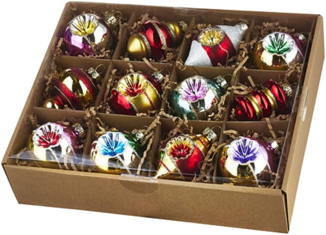 Bright Vintage-Style Christmas Tree Ornaments 12 Piece Set 3.25 Inch