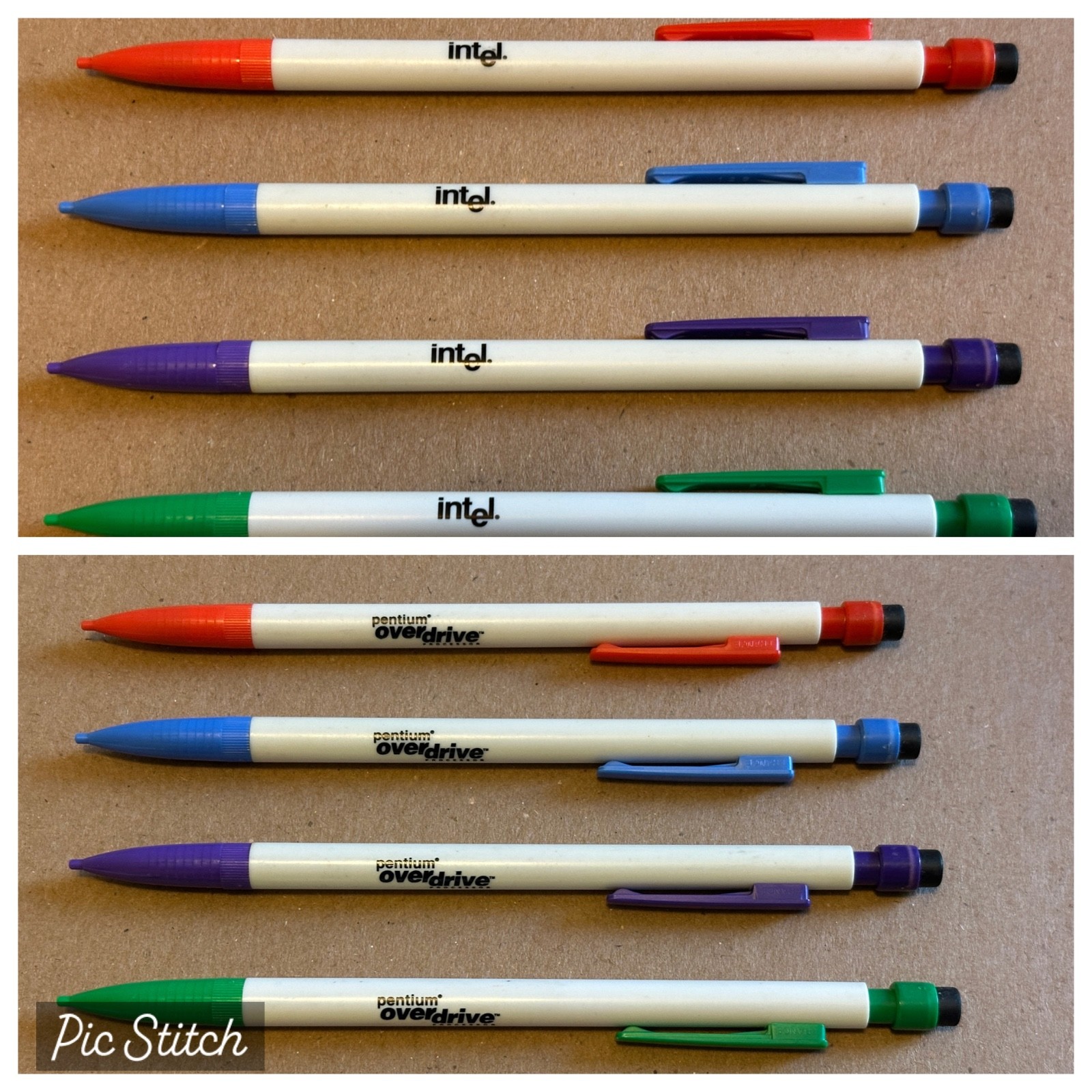 Vintage Intel Pentium OverDrive logo\'d mechanical pencil set of 4 Made in France