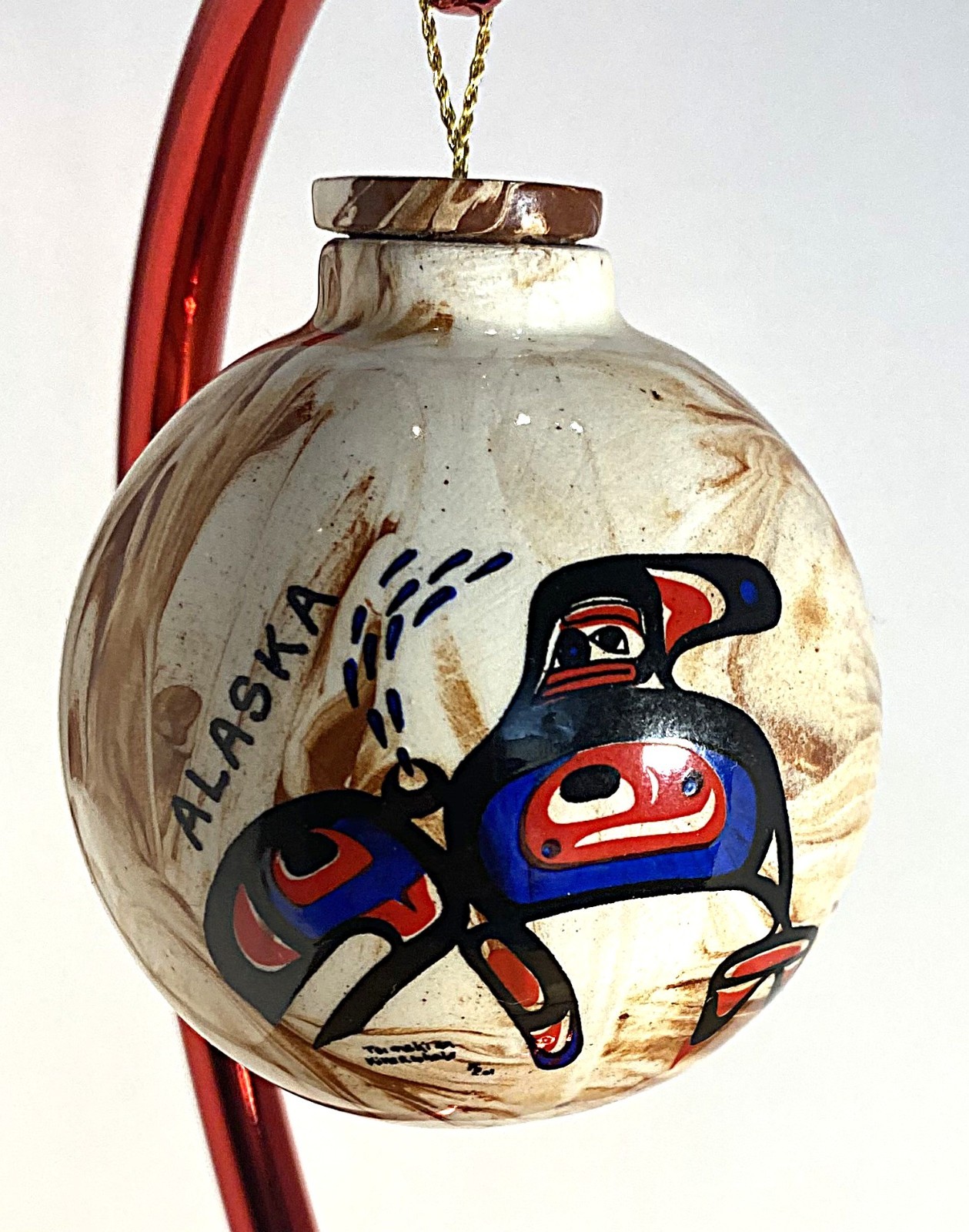 Vtg Alaska Native Clay TSIMSHIAN KILLERWHALE Orca Ornament ALASKA NATIVE ART