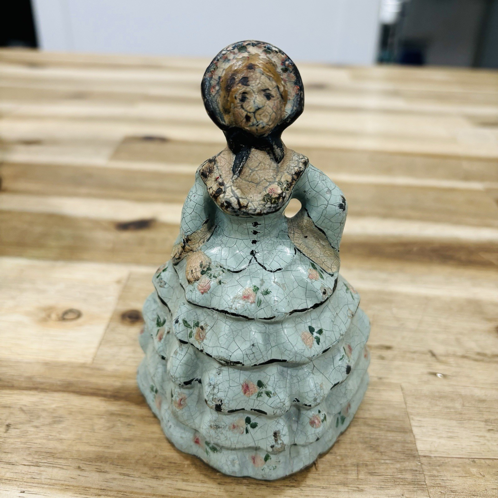 Antique 20s National Foundry Cast Iron Doorstop Colonial Lady Bonnet Hoop Skirt