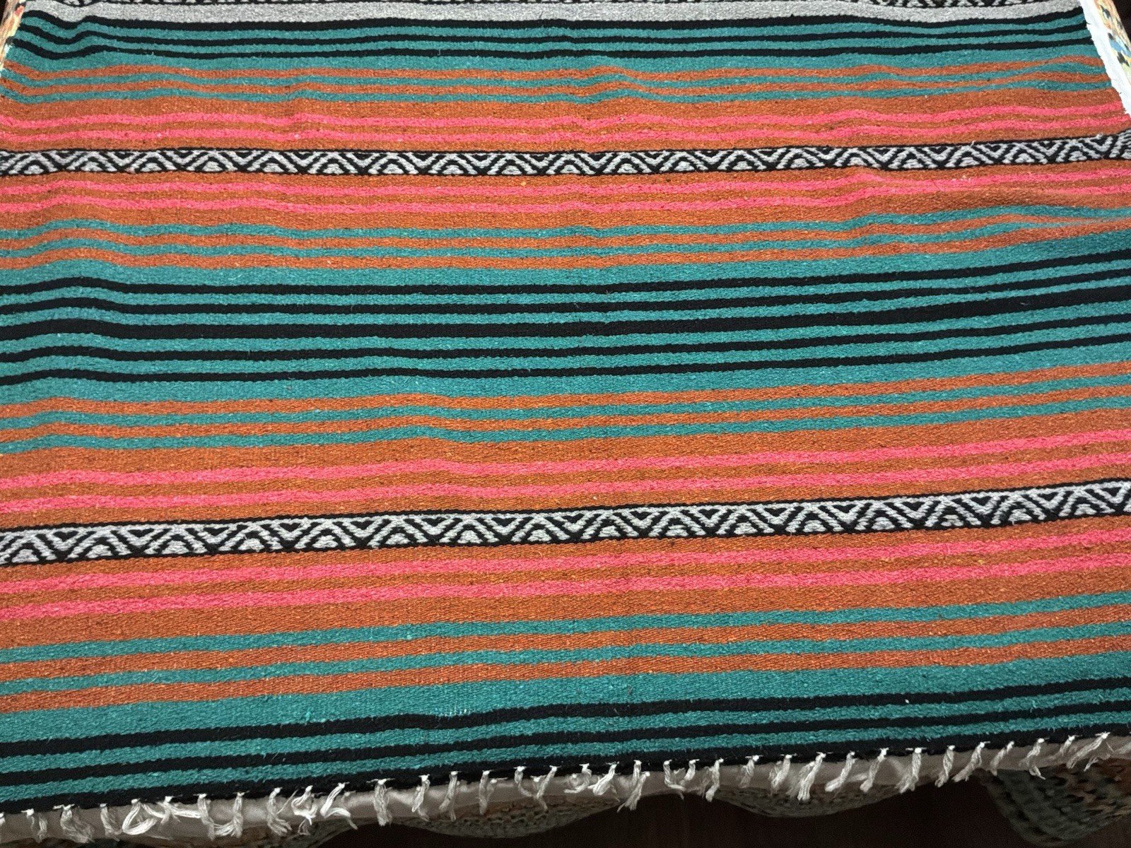 74x53 EL PASO Saddleblanket Company Turquoise Coral w/BLK Rug Blanket TEXTILE