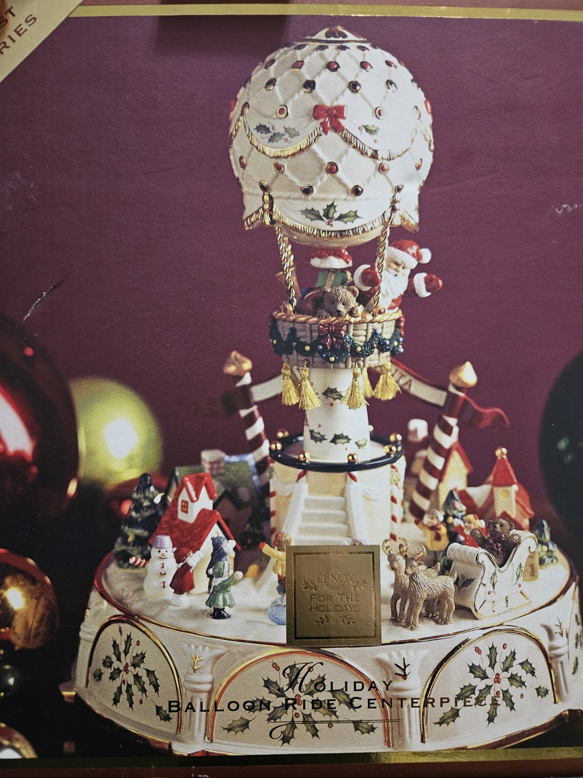 Lenox Holiday 2004 Santa Musical Balloon Ride Centerpiece with Box