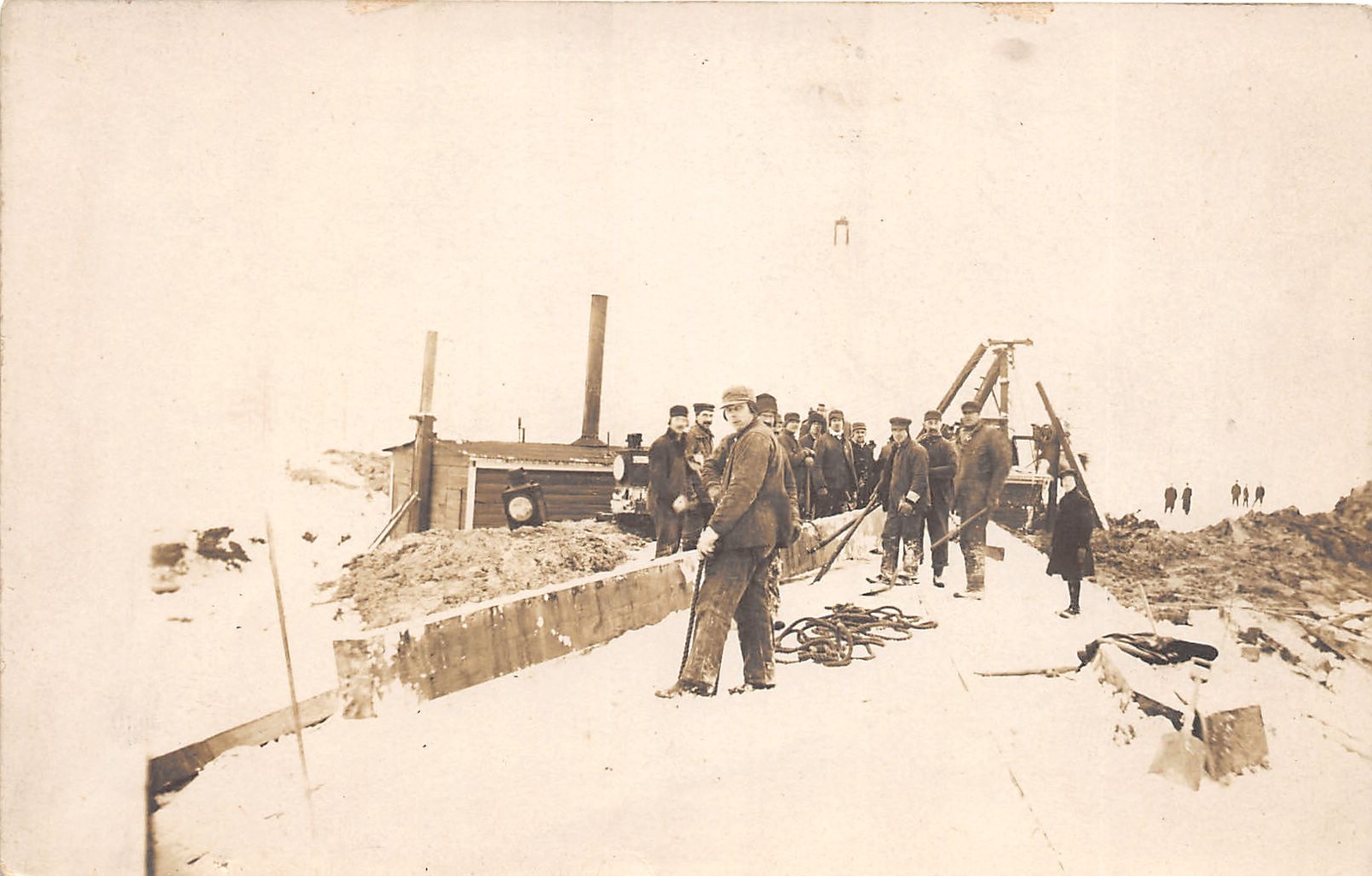 F9/ Occupational Real Photo RPPC Postcard c1910 Winter Construction Crew 6