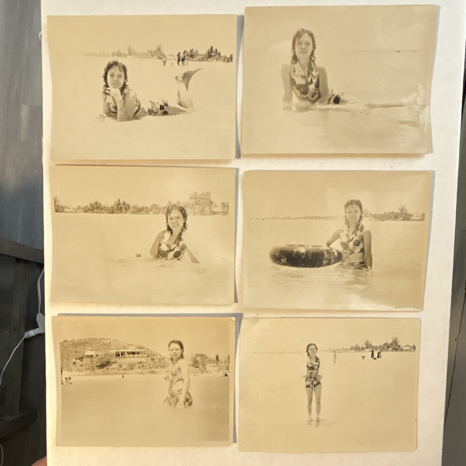 Vintage Original Sepia Snapshot Lot of 6 Vietnamese Woman Beach Mid-1960s