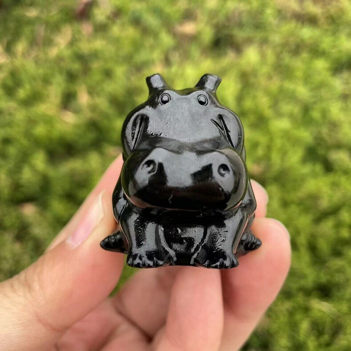 1pc Black Obsidian Polished Hippo Carving|Crystal Animal Hippo Sculpture