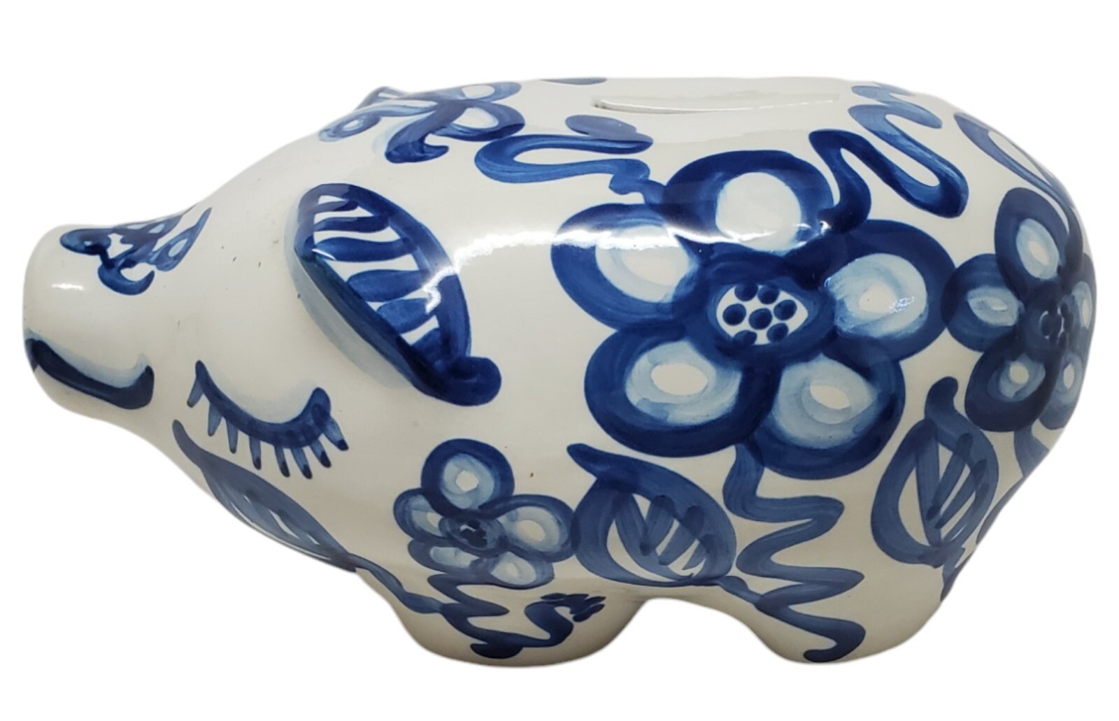 Vintage M. A. Hadley Pottery  Piggy Bank Hand Painted Floral Design