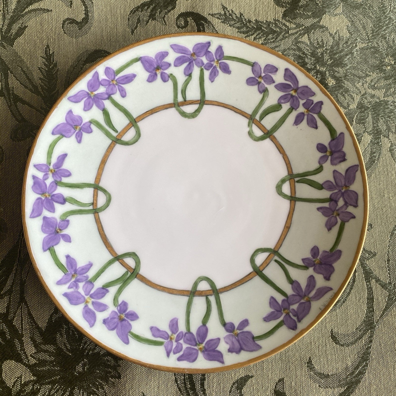 PT Bavaria Hand Painted 7.5” Plate Violets Floral Gilded Gold Trim