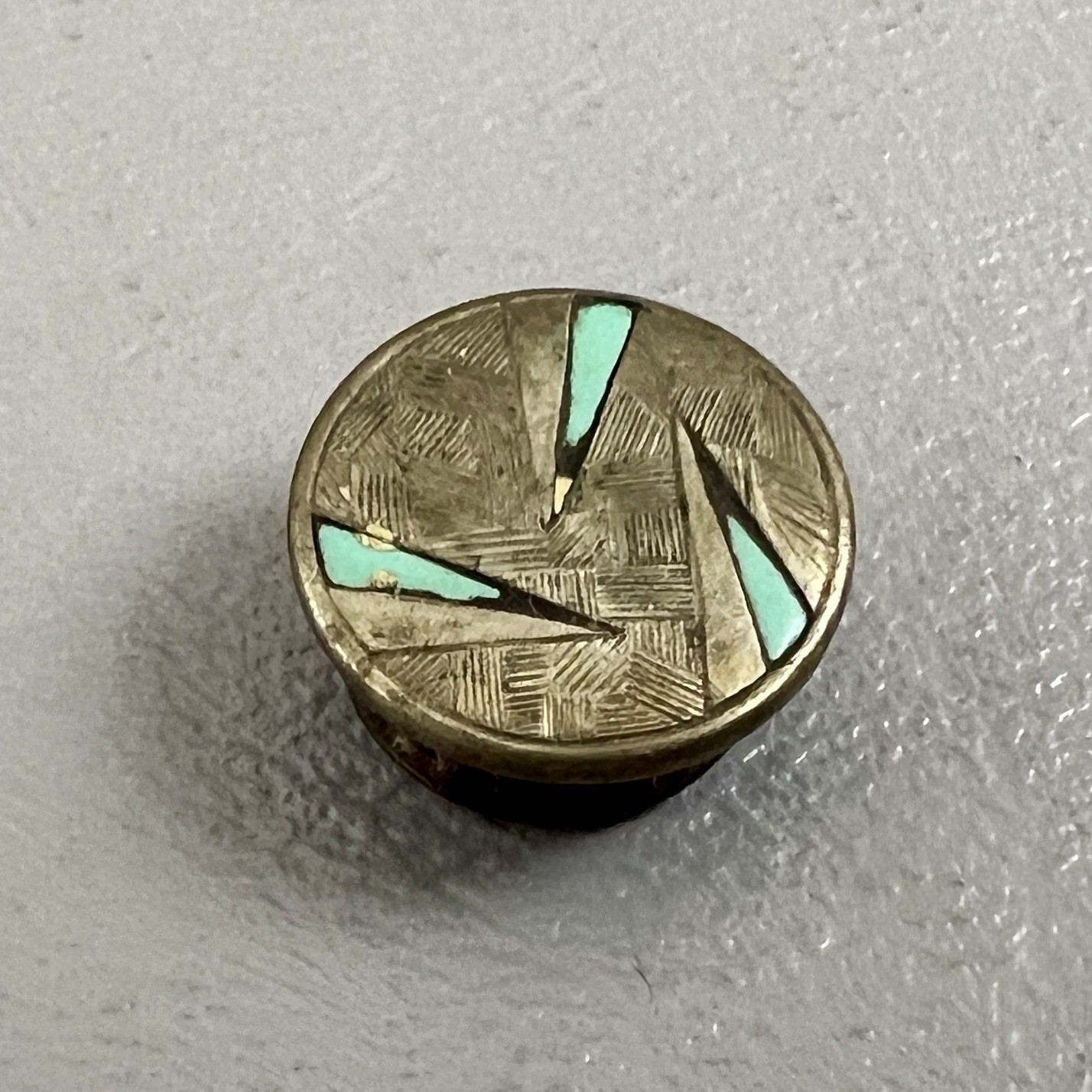 Vintage Native American Faux Turquoise Inlay Silver Tone Button Stud Made In USA