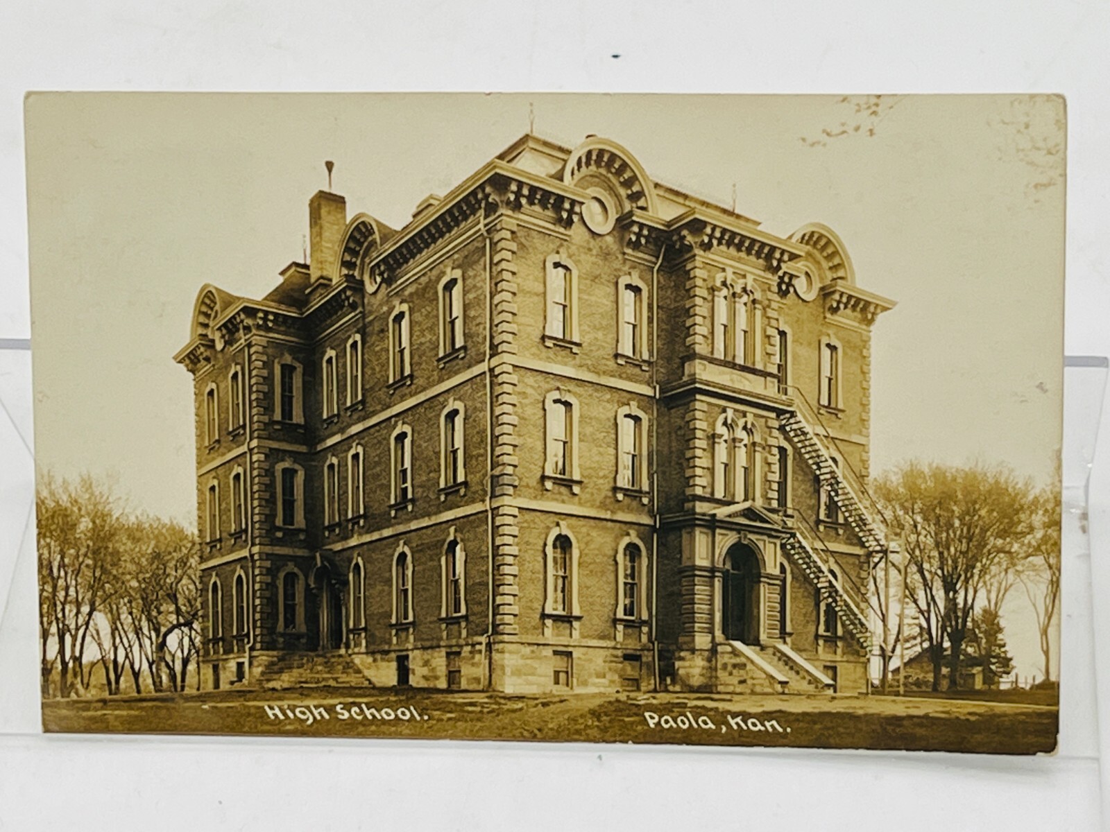 RPPC Antique Paola KANSAS HIGH SCHOOL REAL PHOTO POSTCARD