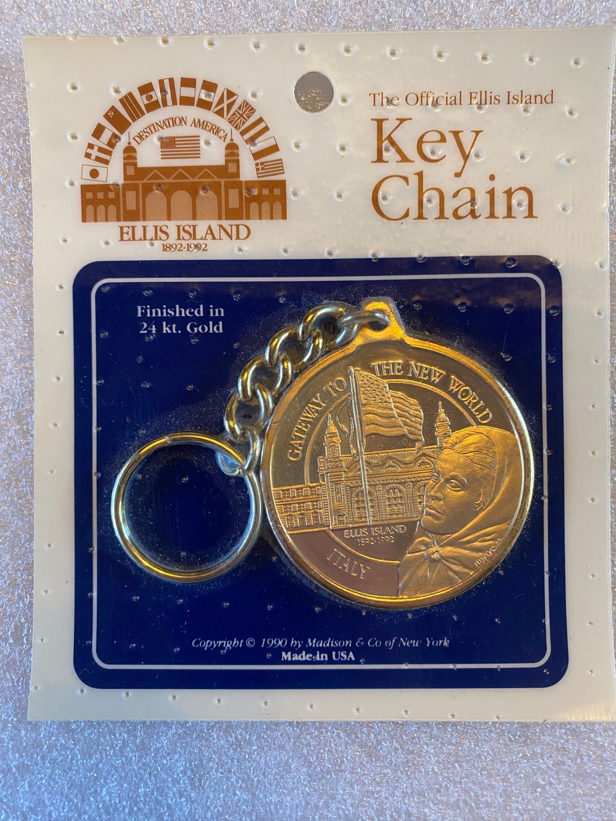 The Official Ellis Island 100-year Anniversary commemorative keychain from 1990