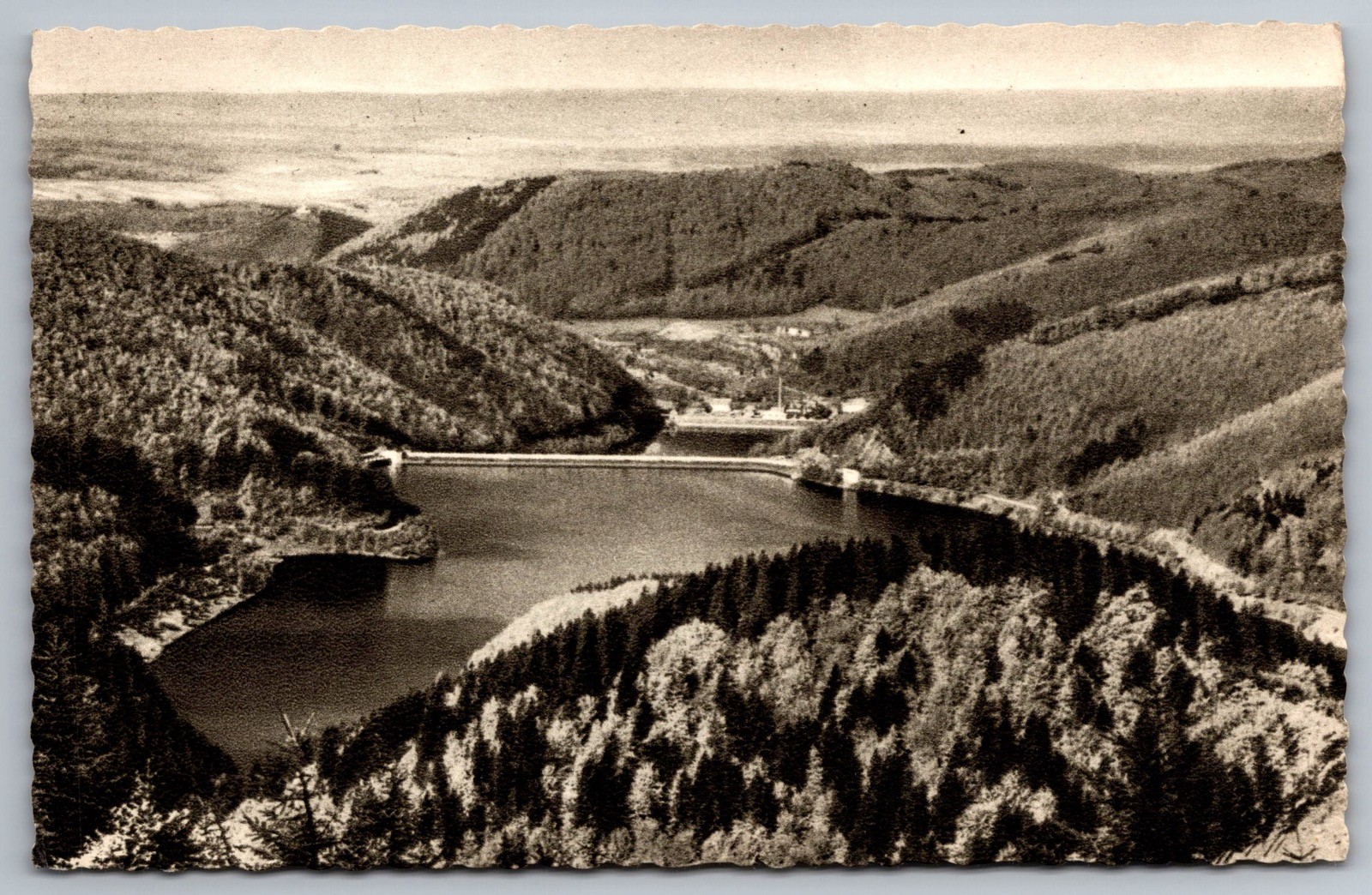 Germany Edersee Dam and Lake C.1930s Sepia Tone Real Photo Postcard