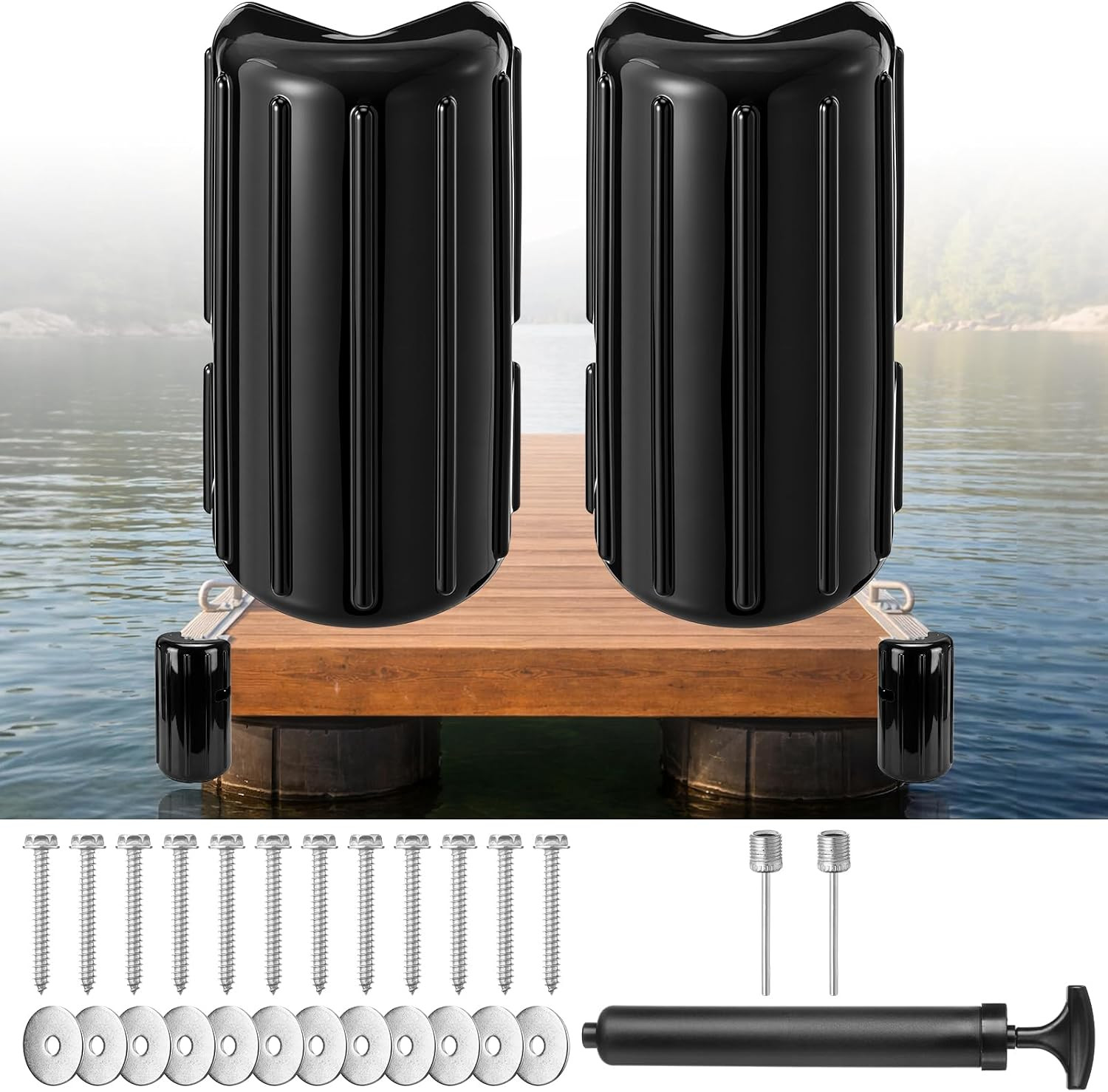 2 Pack Dock Bumpers Dock Corner Bumpers Inflatable Marine Boat Fenders with Pump