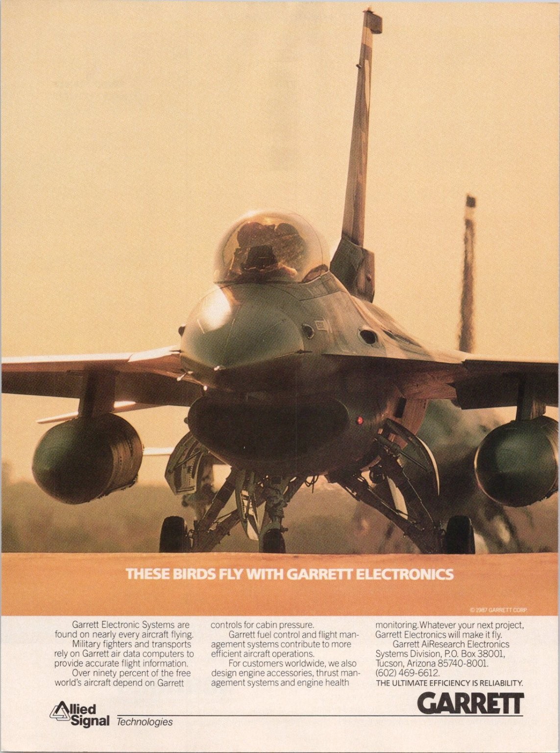 Garrett 1987 Print Ad Air Force Fighter Jet Allied Signal Electronics