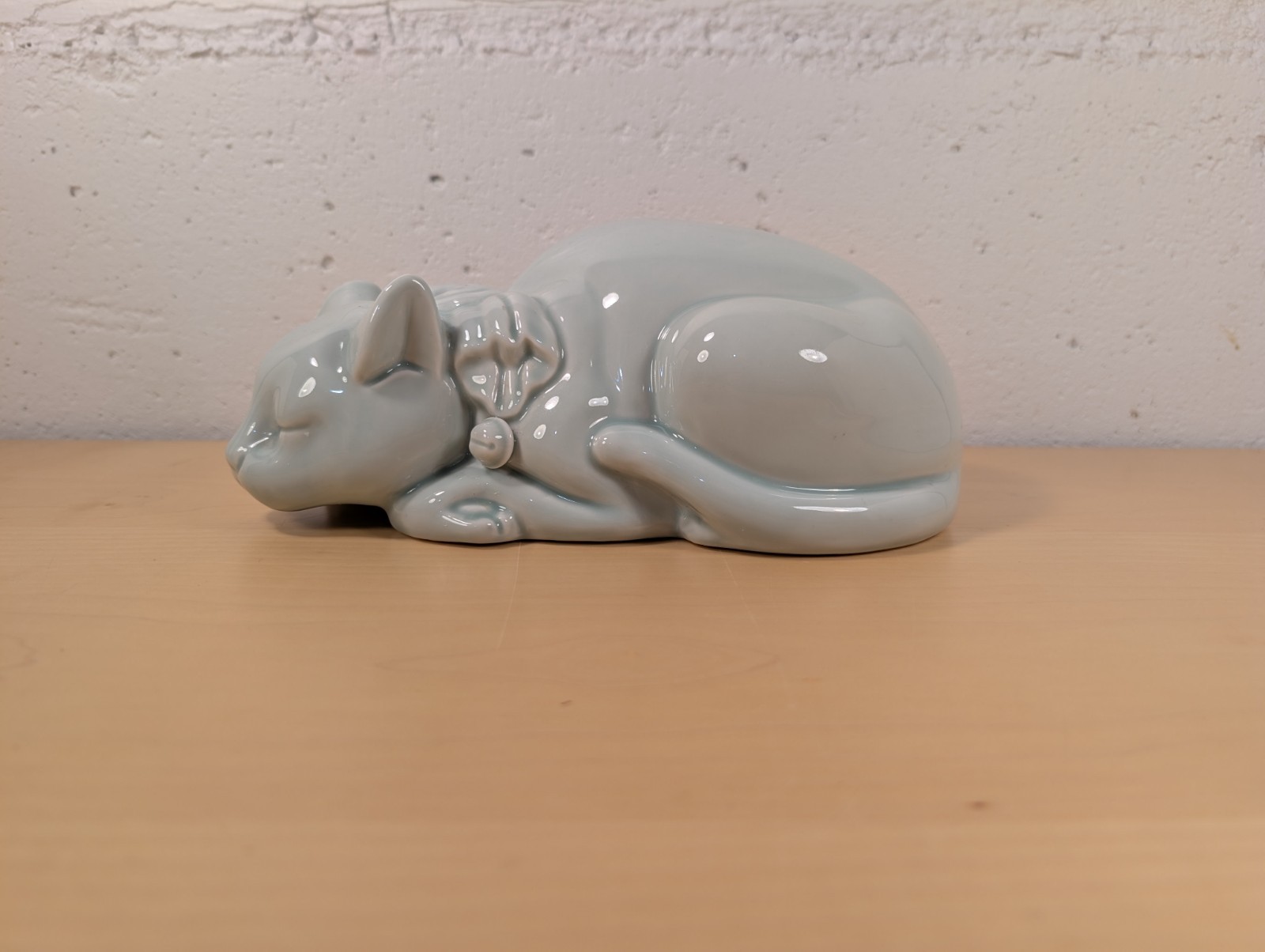 Vintage Celadon Blue Green Sleeping Cat Figurine Andrea By Sadek Japan Mint