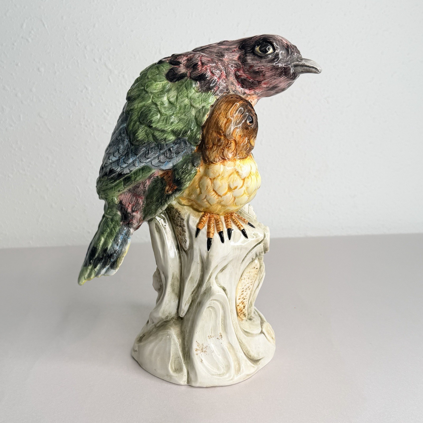 Vintage Italian Majolica Ceramic Double Bird Figurine Hand Painted Italy 105/508