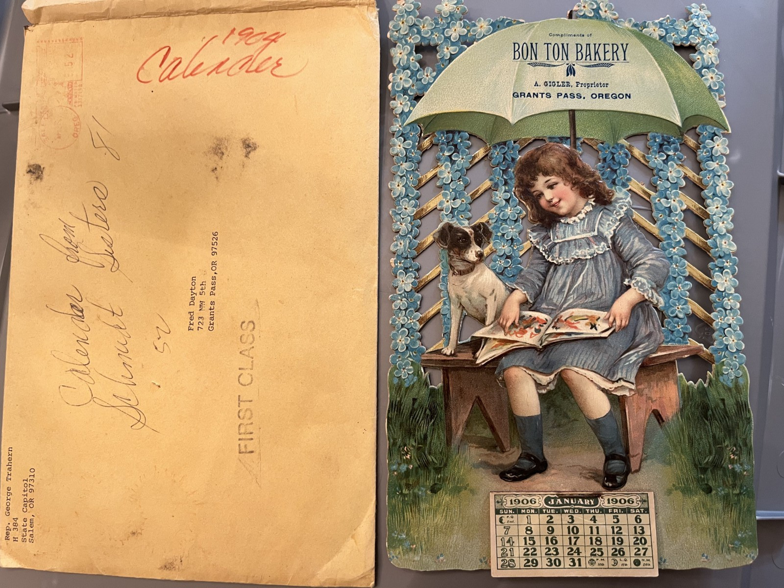 1906 The Bon-Ton Bakery & Restaurant CALANDER POST SIZED - Grants Pass Oregon