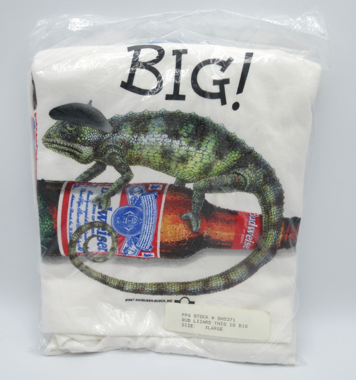 Budweiser LIZARDS T-shirt THIS IS BIG Size XL NEW SEALED PACKAGE Vintage 1997